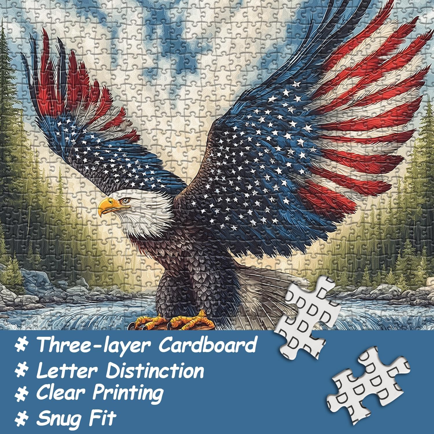 American Flag Eagle Puzzles for Adults 1000 Pieces, United States Patriotic Bald Eagle Puzzles Faith, Vintage Inspirational Country Bird Art Jigsaw Puzzle USA - Image 3