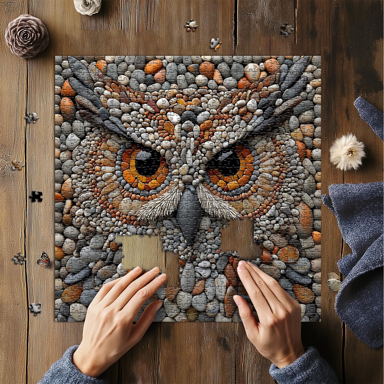 PICKFORU Owl Puzzles for Adults 1000 Pieces, Stone Bird Jigsaw Puzzles Hard, Unique Difficult Impossible Puzzle Challenging for Adults