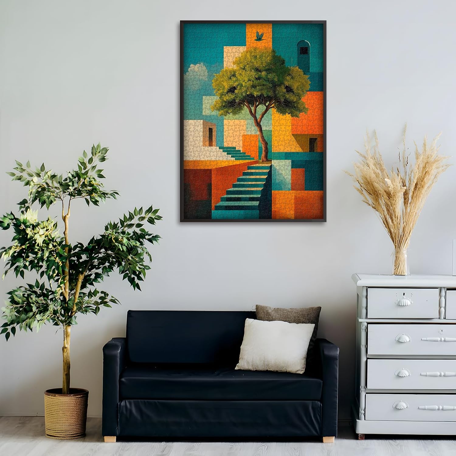 Tree of Life Geometric Puzzle for Adults, Modern Abstract Architecture Art Puzzle, Nature 1000 Piece Puzzle for Adults Landscape Jigsaw Puzzle Challenging