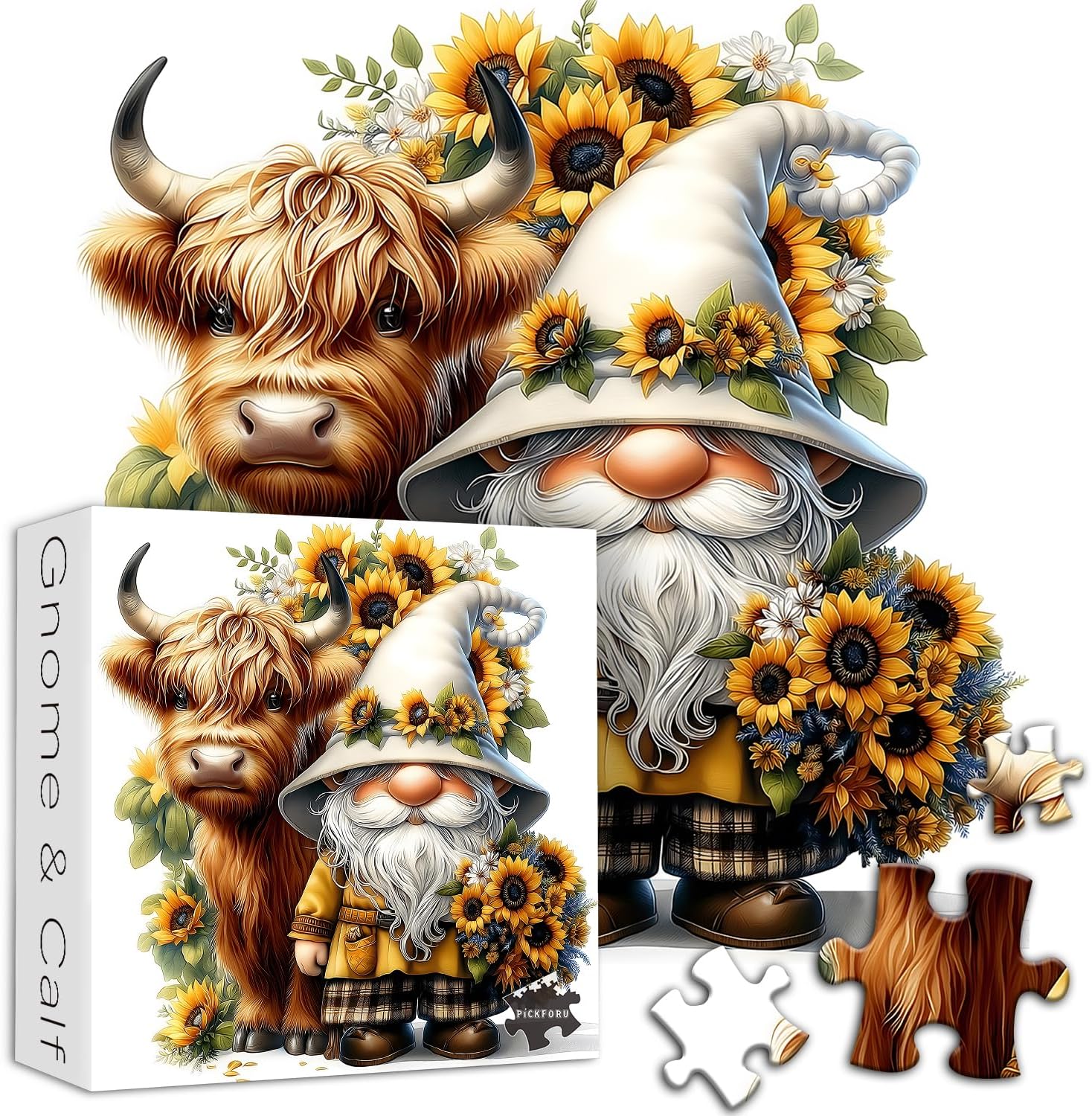 Alternative view of Highland Cow Gnome Puzzles for Adults 1000 Pieces, Nature Sunflower and Cow Puzzles, Animal Plant Floral Themed Jigsaw Puzzles Challenging for Adults