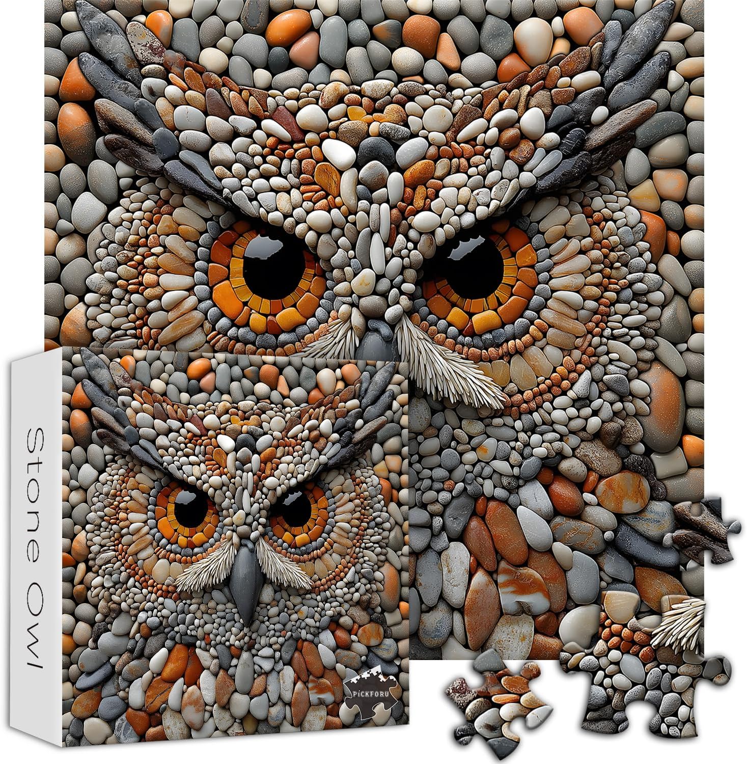Alternative view of PICKFORU Owl Puzzles for Adults 1000 Pieces, Stone Bird Jigsaw Puzzles Hard, Unique Difficult Impossible Puzzle Challenging for Adults