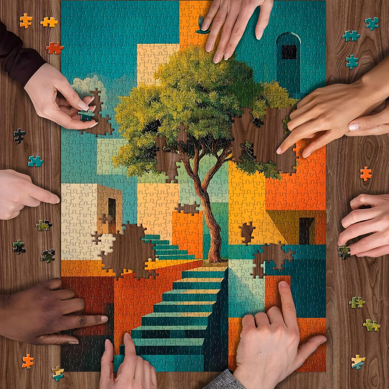 Tree of Life Geometric Puzzle for Adults, Modern Abstract Architecture Art Puzzle, Nature 1000 Piece Puzzle for Adults Landscape Jigsaw Puzzle Challenging - Image 5