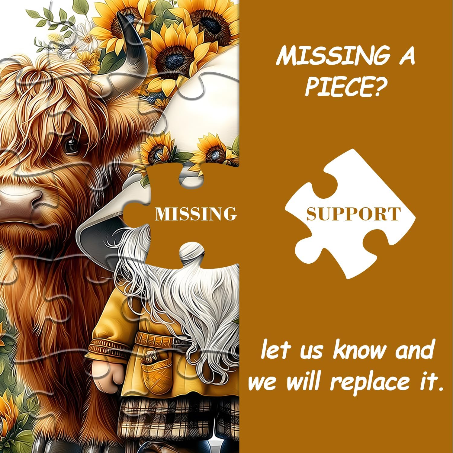 Highland Cow Gnome Puzzles for Adults 1000 Pieces, Nature Sunflower and Cow Puzzles, Animal Plant Floral Themed Jigsaw Puzzles Challenging for Adults - Image 6