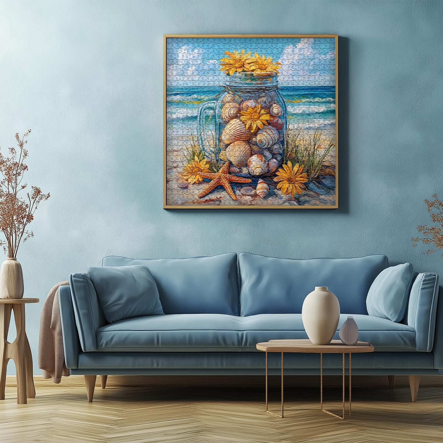 PICKFORU Beach Puzzles for Adults 1000 Pieces, Coastal Seashell Jar Puzzle Sunflowers Starfish,Summer Ocean Jigsaw Puzzles Painting,Nature Challenge for Adults - Image 5