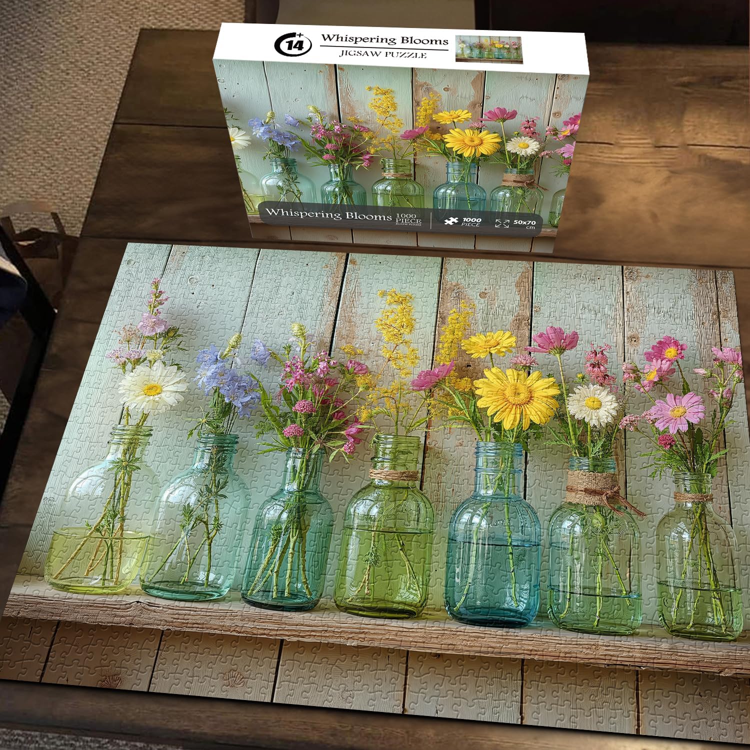 Wildflower 1000 Piece Puzzle for Adults, PICKFORU Whispering Blooms Summer Flower Garden Jigsaw Puzzle, Challenging Retro Vibrant Sunflower Vase Theme as Home Decor - Image 3