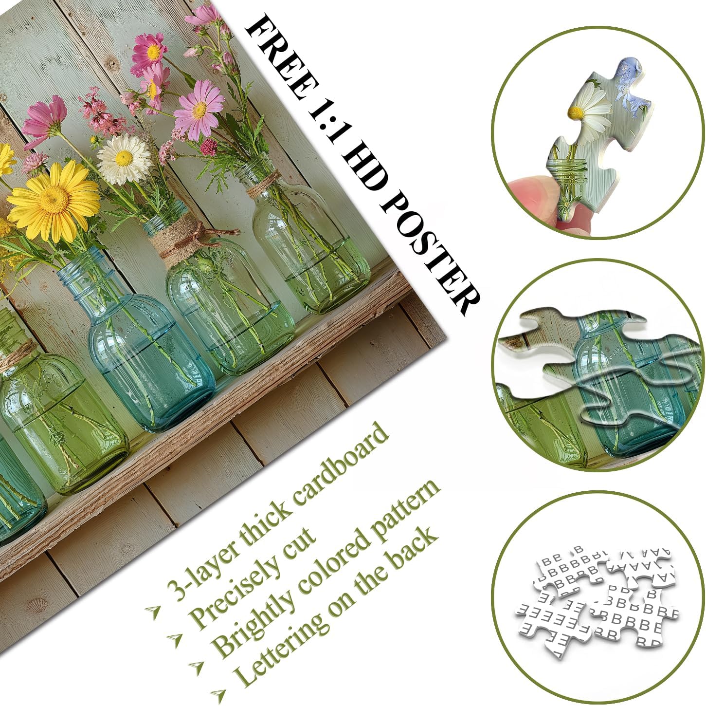 Wildflower 1000 Piece Puzzle for Adults, PICKFORU Whispering Blooms Summer Flower Garden Jigsaw Puzzle, Challenging Retro Vibrant Sunflower Vase Theme as Home Decor - Image 4