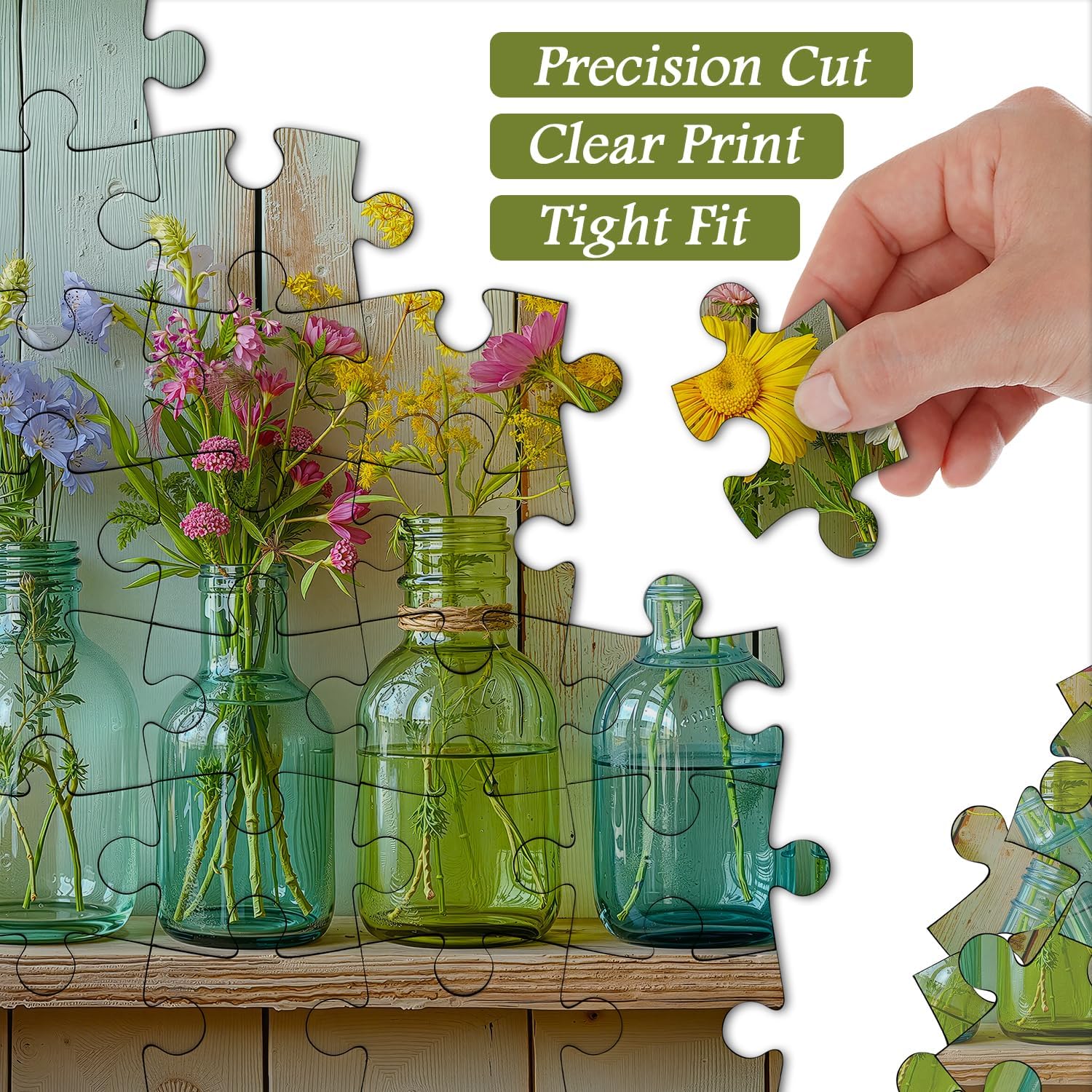 Wildflower 1000 Piece Puzzle for Adults, PICKFORU Whispering Blooms Summer Flower Garden Jigsaw Puzzle, Challenging Retro Vibrant Sunflower Vase Theme as Home Decor - Image 5