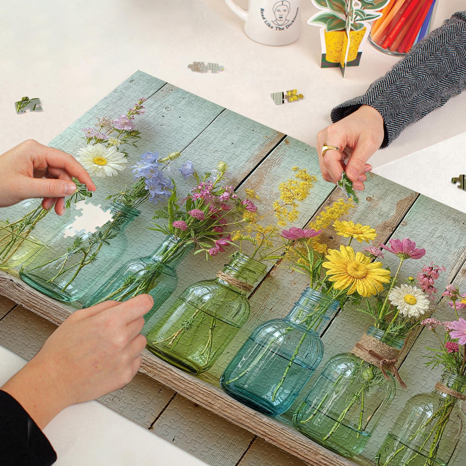 Wildflower 1000 Piece Puzzle for Adults, PICKFORU Whispering Blooms Summer Flower Garden Jigsaw Puzzle, Challenging Retro Vibrant Sunflower Vase Theme as Home Decor - Image 7