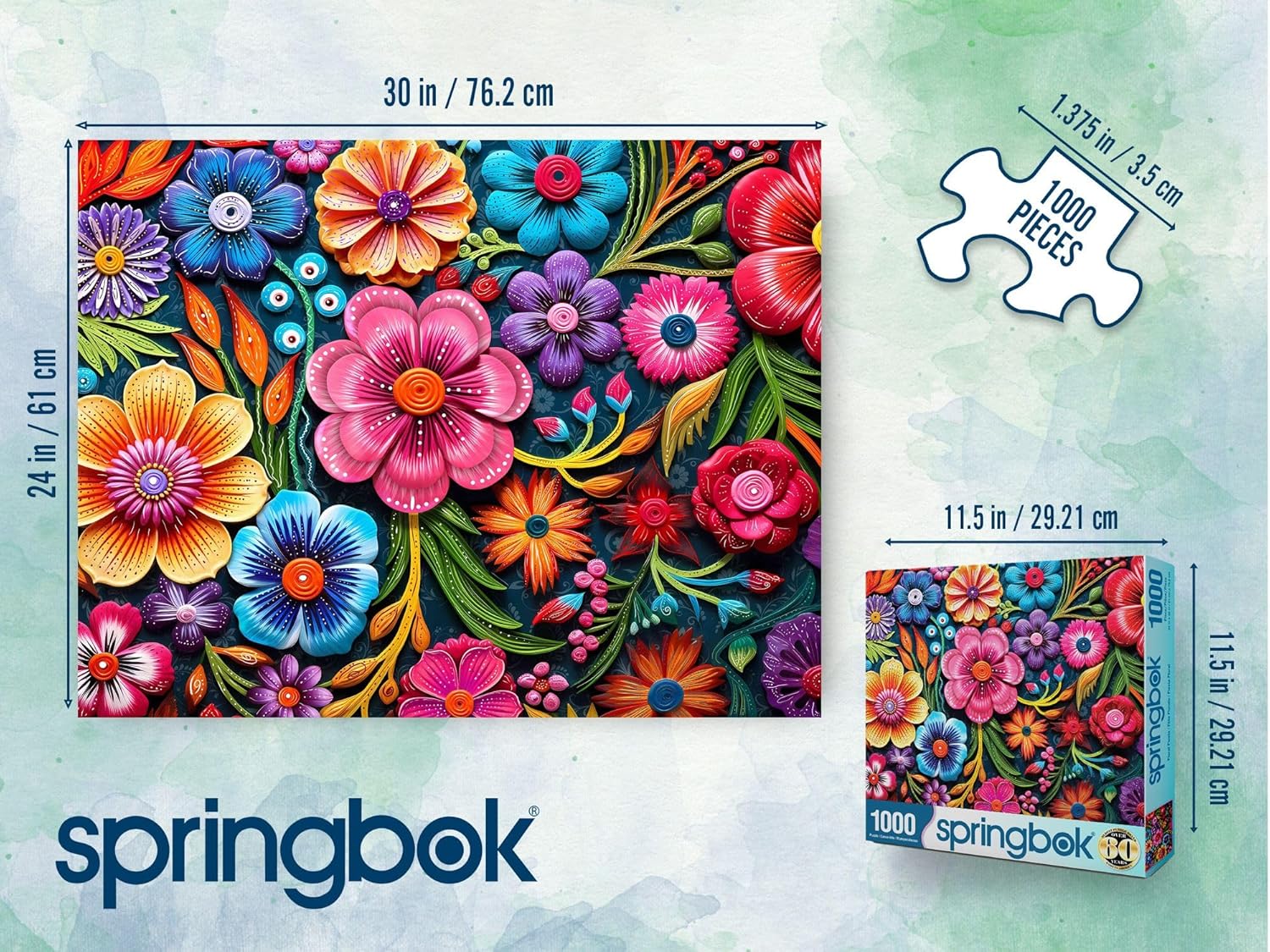 Alternative view of Springbok Floral Fiesta 1000 Piece Jigsaw Puzzle for Adults - Intricate and Detailed Flowers - Unique Cut Pieces - Made in USA
