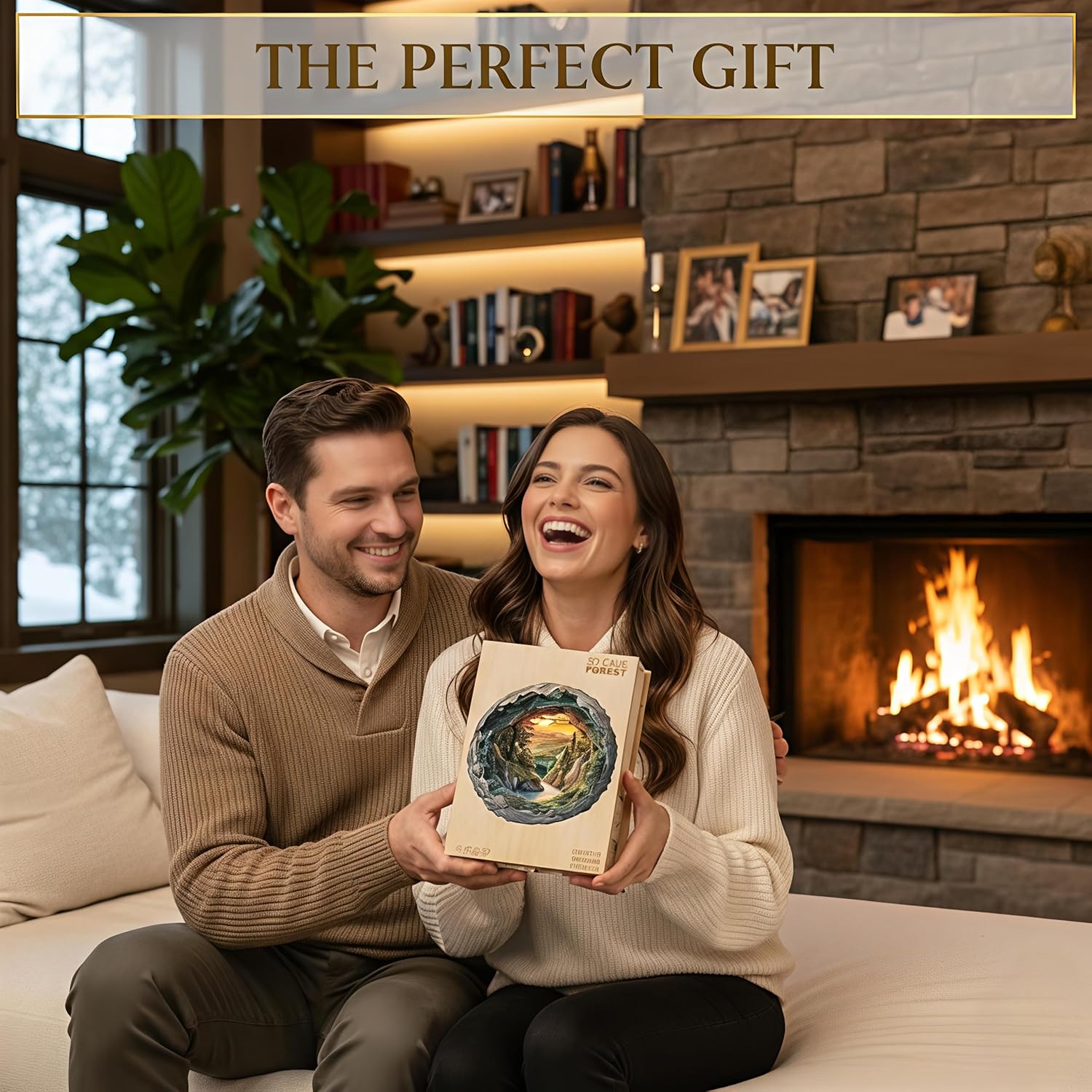 Jollitot Wooden Puzzles, 3D Cave Forest Puzzle 300 Pieces, Unique Animal Shaped Wood Challenging Jigsaw Puzzles Ideal for Adults, Premium Wood Gift Box 13.4x13.3in