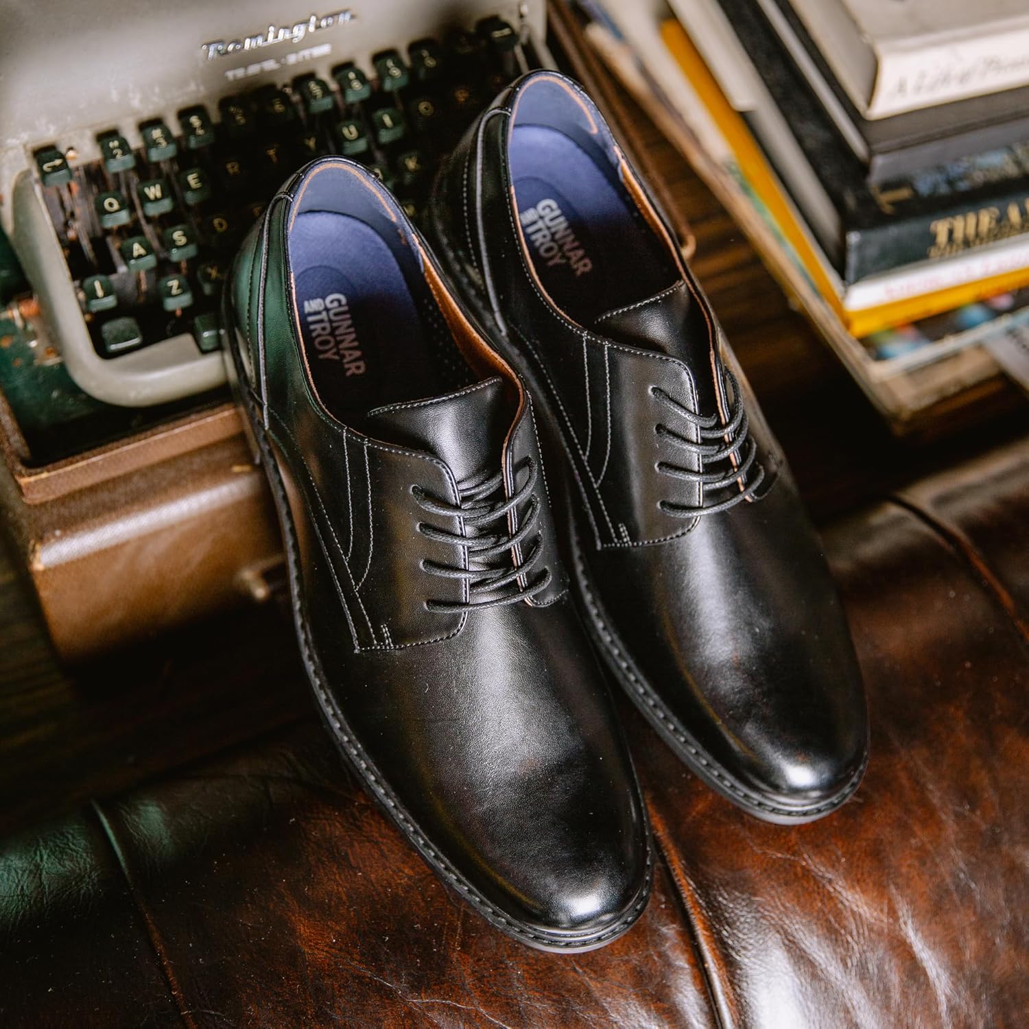 Gunnar and Troy Thorsson Oxford Mens Dress Shoes | PU Leather Classic Wingtip Oxford for Men | Cushioned Dual Density Footbed Tuxedo Shoes | Ironhide Black