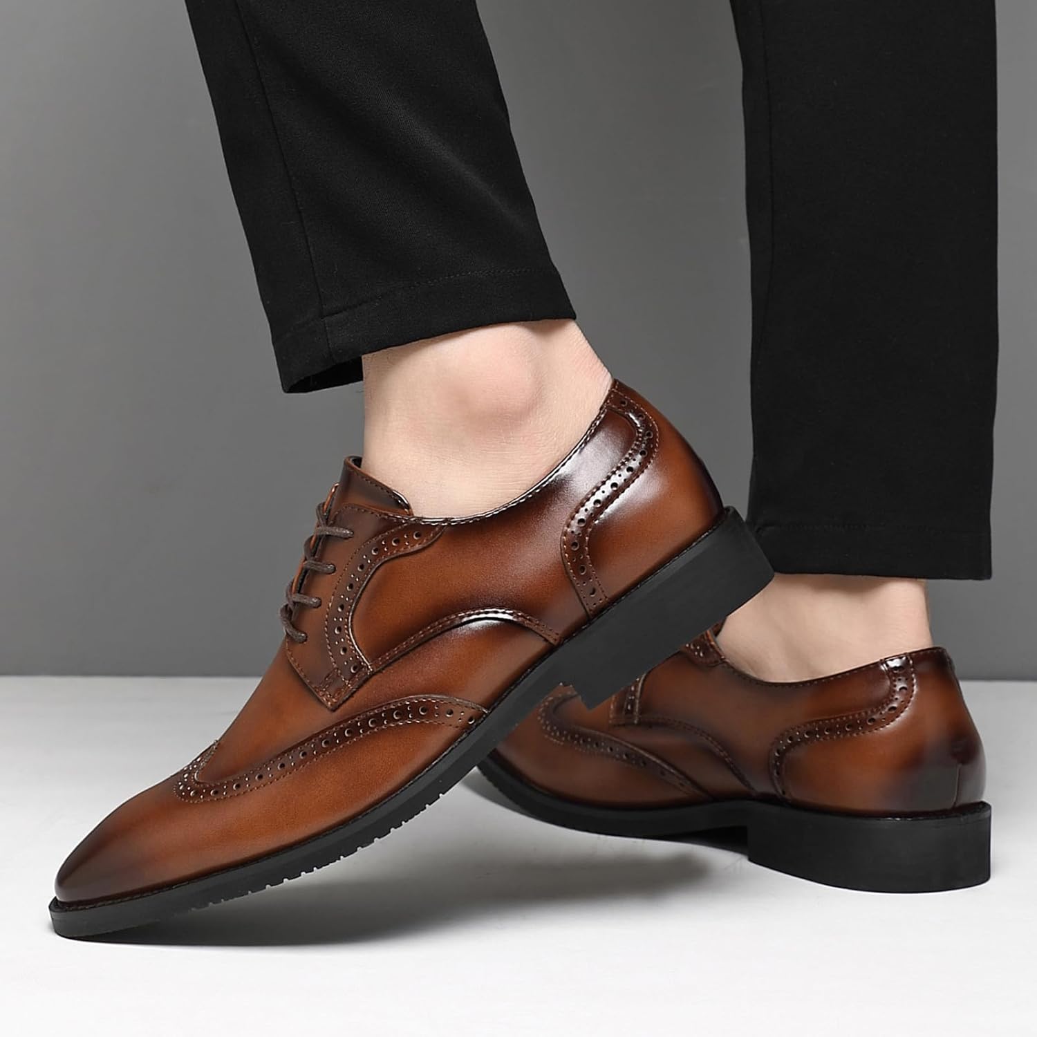 Ahico Men's Dress Shoes Formal Business Lace Up Oxford Wingtip Derby Shoes