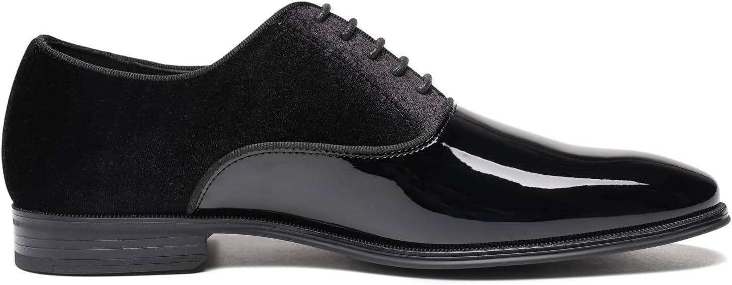 Alternative view of TYNDALL Mens Oxford Classic Faux Patent Leather Lace-up Tuxedo Dress Shoes Black Use for Business Wedding Formal Dinners Church Services Theatre Performance