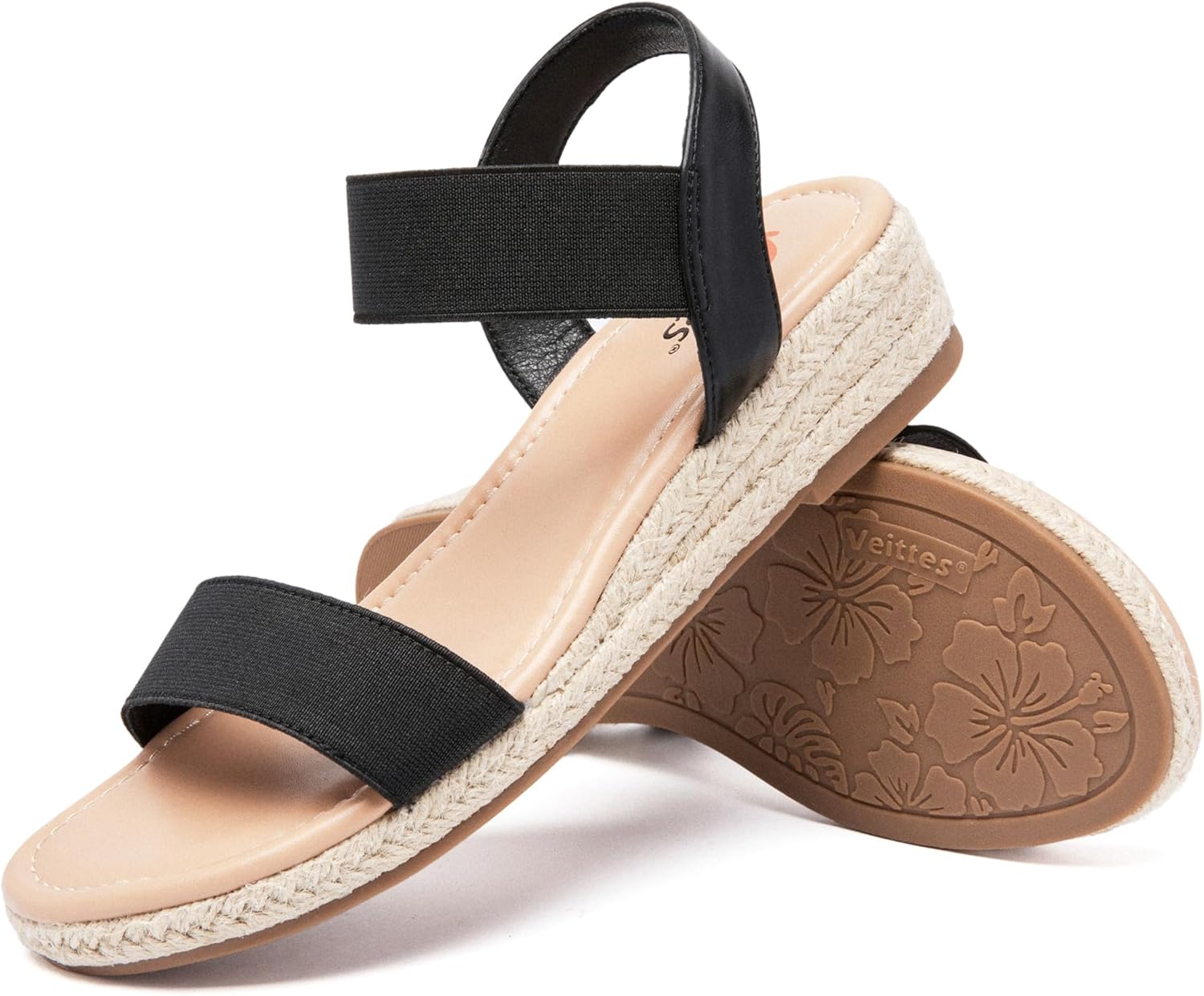 Alternative view of Veittes Women's Platform Wedge Heel Sandals - Open-Toe Adjustable Elastic Strappy, Comfortable Insole, lightweight Rubber Sole, Casual Summer Strappy Sandals.