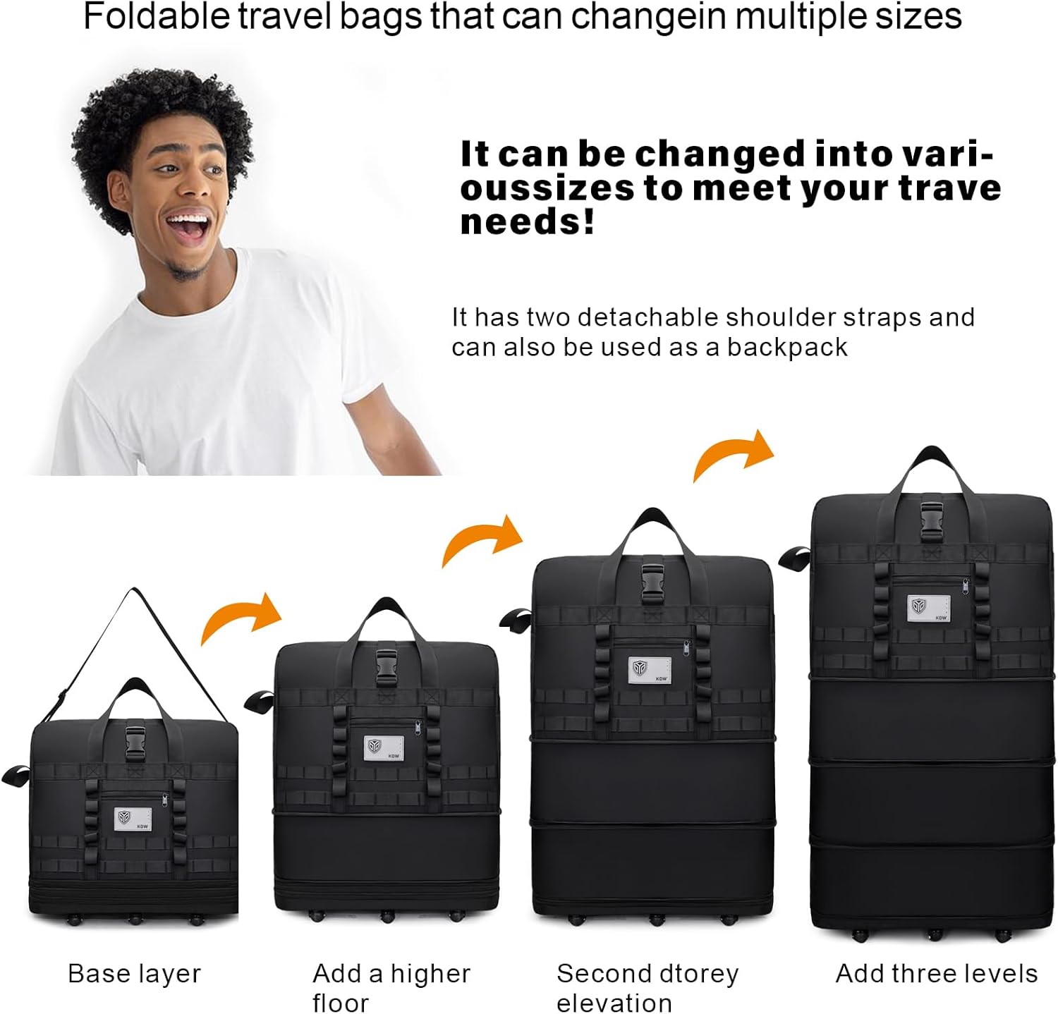 Alternative view of kooldaiwangwang Foldable Suitcase, Luggage Bag with Swivel Wheels, Large-Capacity Expandable Travel Suitcase, Waterproof Foldable Luggage for Both Men And Women(Black)