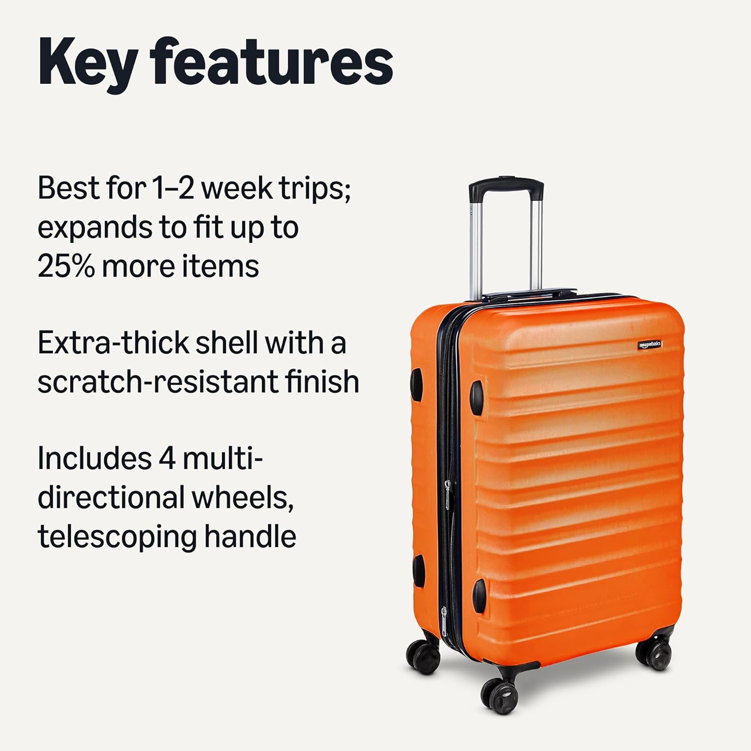 Alternative view of Amazon Basics 26" Hardside Medium Checked Luggage, Hardshell Suitcase With Wheels, Expandable For Up to 15% More Space, With Scratch-Resistant Surface, Four Multi-directional Wheels, Orange