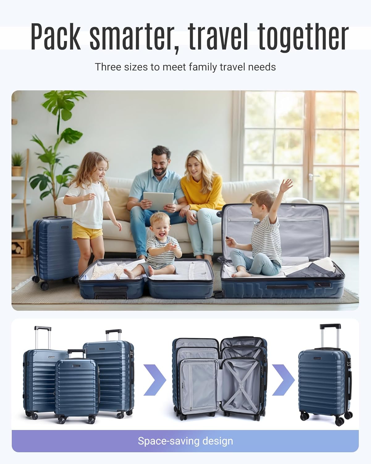 LIGHT FLIGHT Luggage Sets, 3 Piece Durable Suitcase Set with Spinner Wheels, 3 Pcs Hard Shell Lightweight Luggage with TSA Lock, Large Checked Travel Suitcases, 20/24/28 Inch, Royal Blue