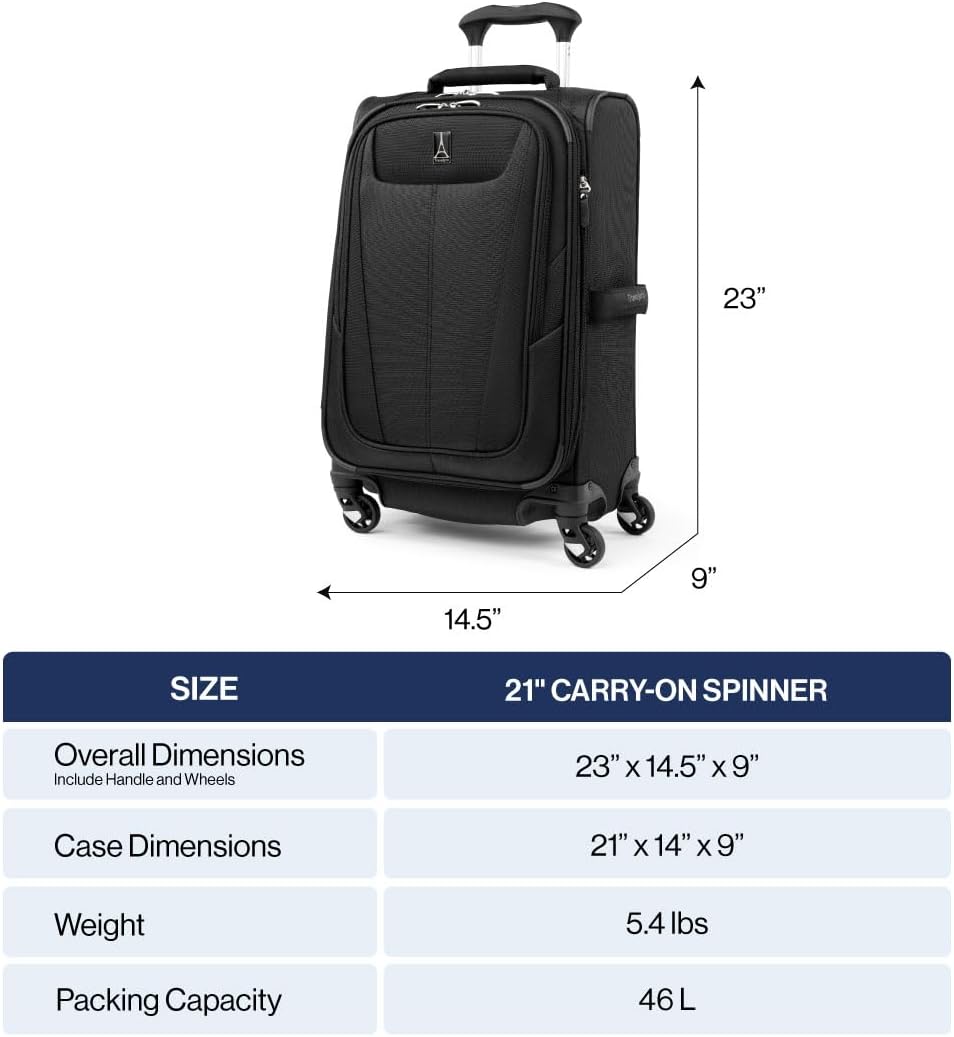 Alternative view of Travelpro Maxlite 5 Softside Expandable Luggage with 4 Spinner Wheels, Lightweight Suitcase, Men and Women, Black, Carry-on 21-Inch