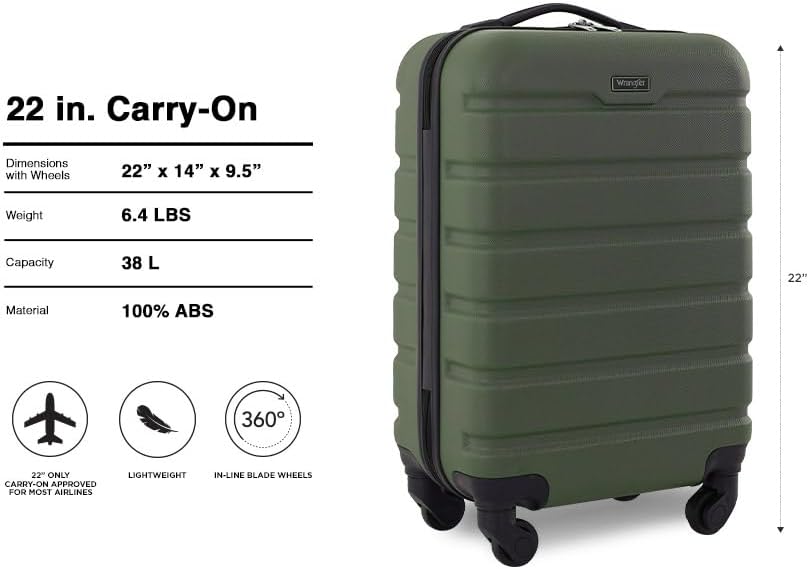 Wrangler 22" Hardside Spinner Carry-On Luggage, Olive