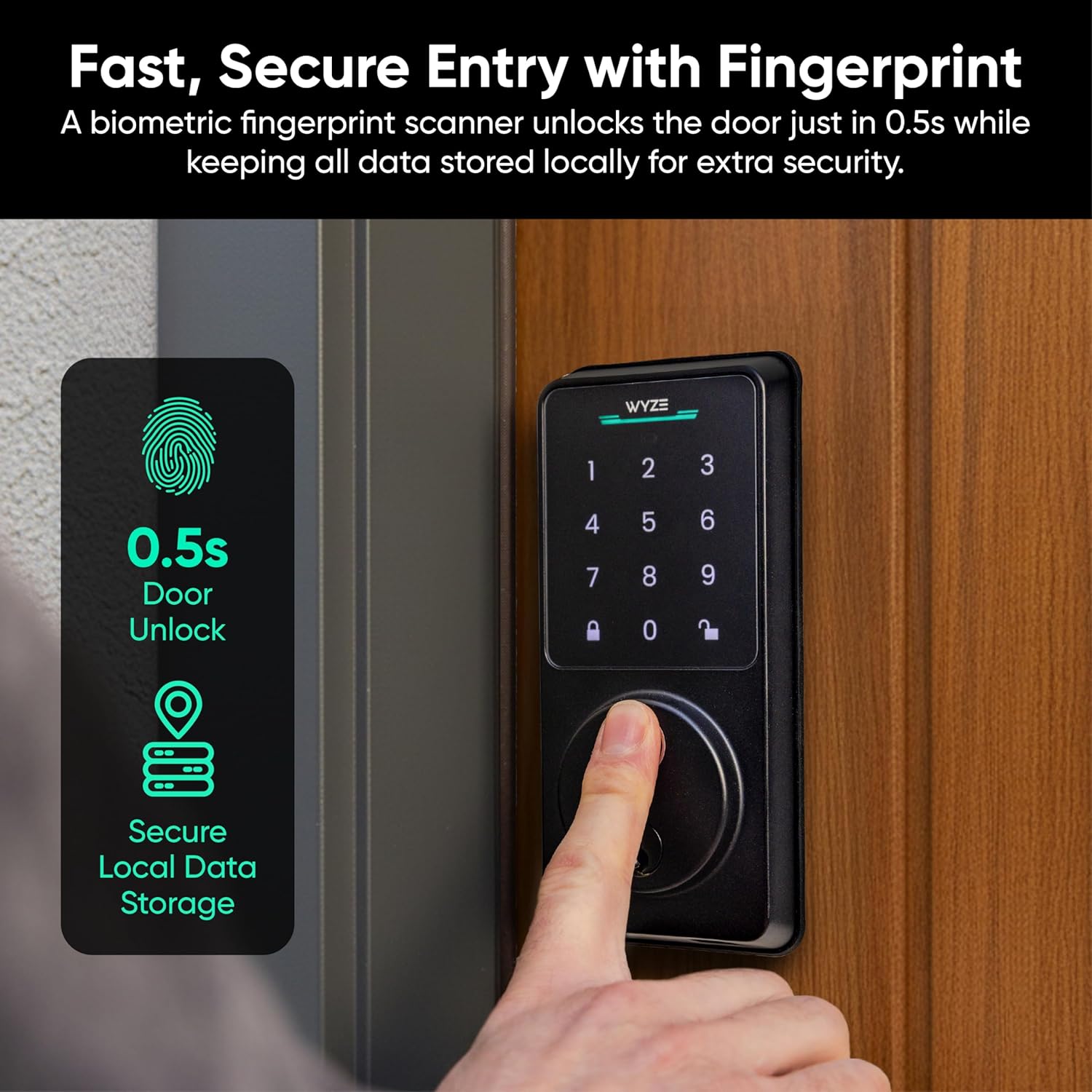 Alternative view of Wyze Auto-Lock Bolt v2, Fingerprint Keyless Entry Smart Lock, AI Learning Scanner with Wi-Fi Front Door Lock Deadbolt, Auto-Lock, 8 Months Battery, BHMA2, IP53, Anti-Peep Keypad, Backup Keys