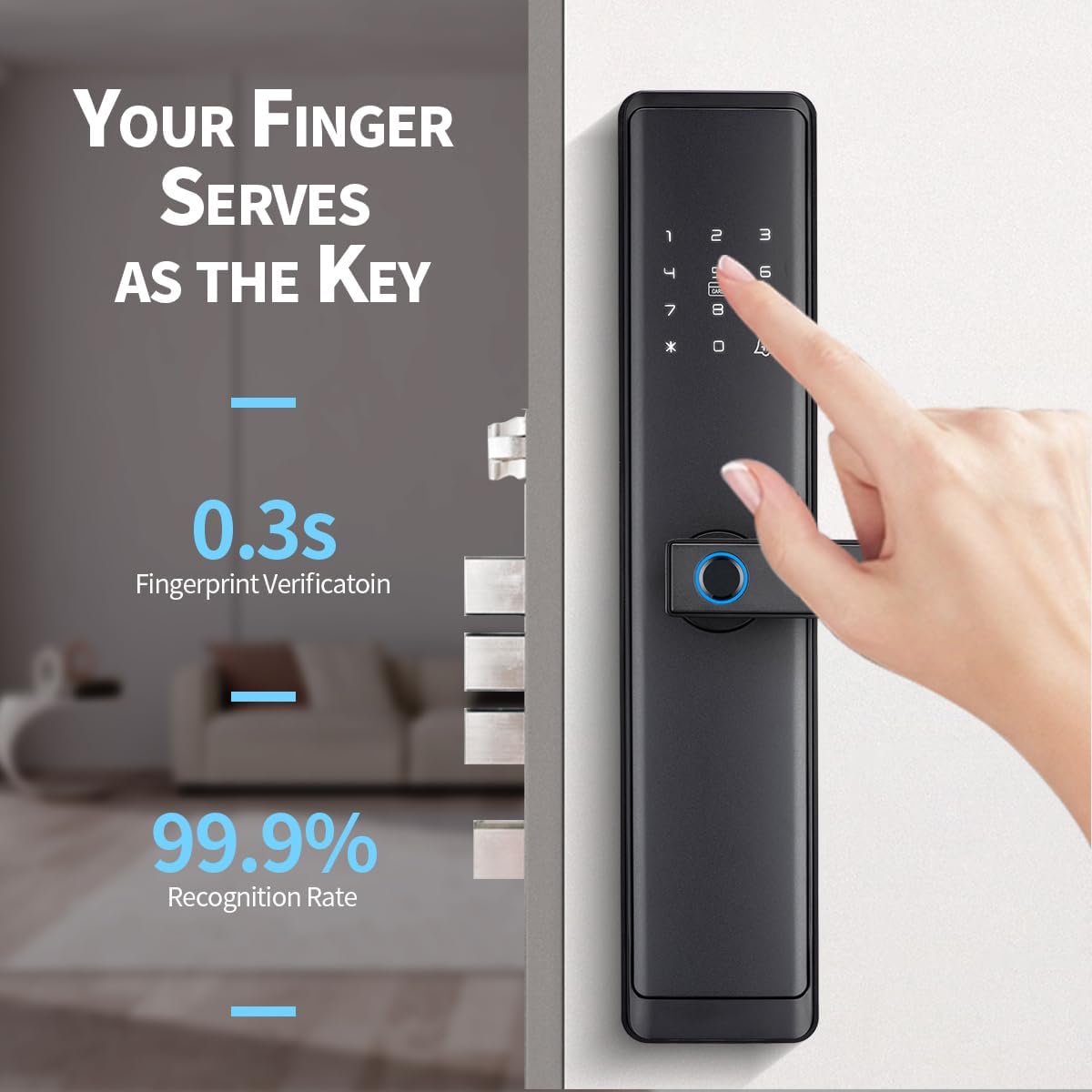 Alternative view of Sophies Keyless Entry Smart Lock with Handle, WiFi Door Lock, Tuya APP Control - Front Door Lock with Keypad and Anti-Peeping Password Grey