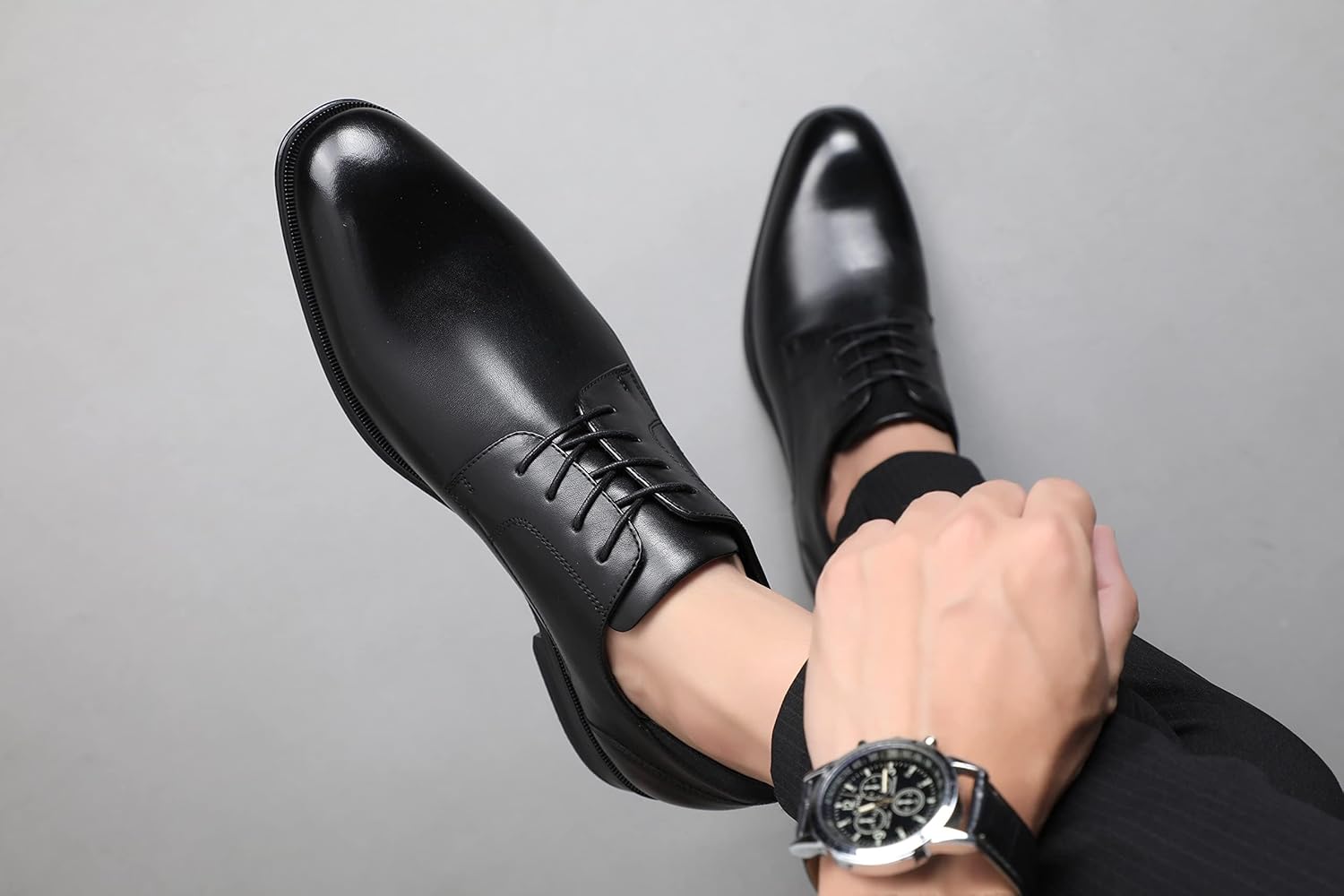 DECARSDZ Mens Classic Formal Oxford Lace Up Wedding Pointed Toe Dress Shoes Black