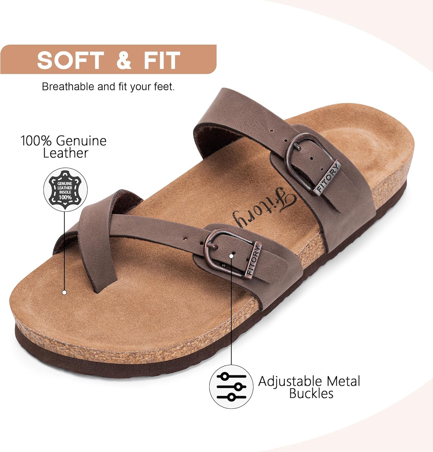 Alternative view of FITORY Women's Slide Sandals with Soft Cork Footbed, Comfort Arch Support Flat Sandals for Summer Size 6-11