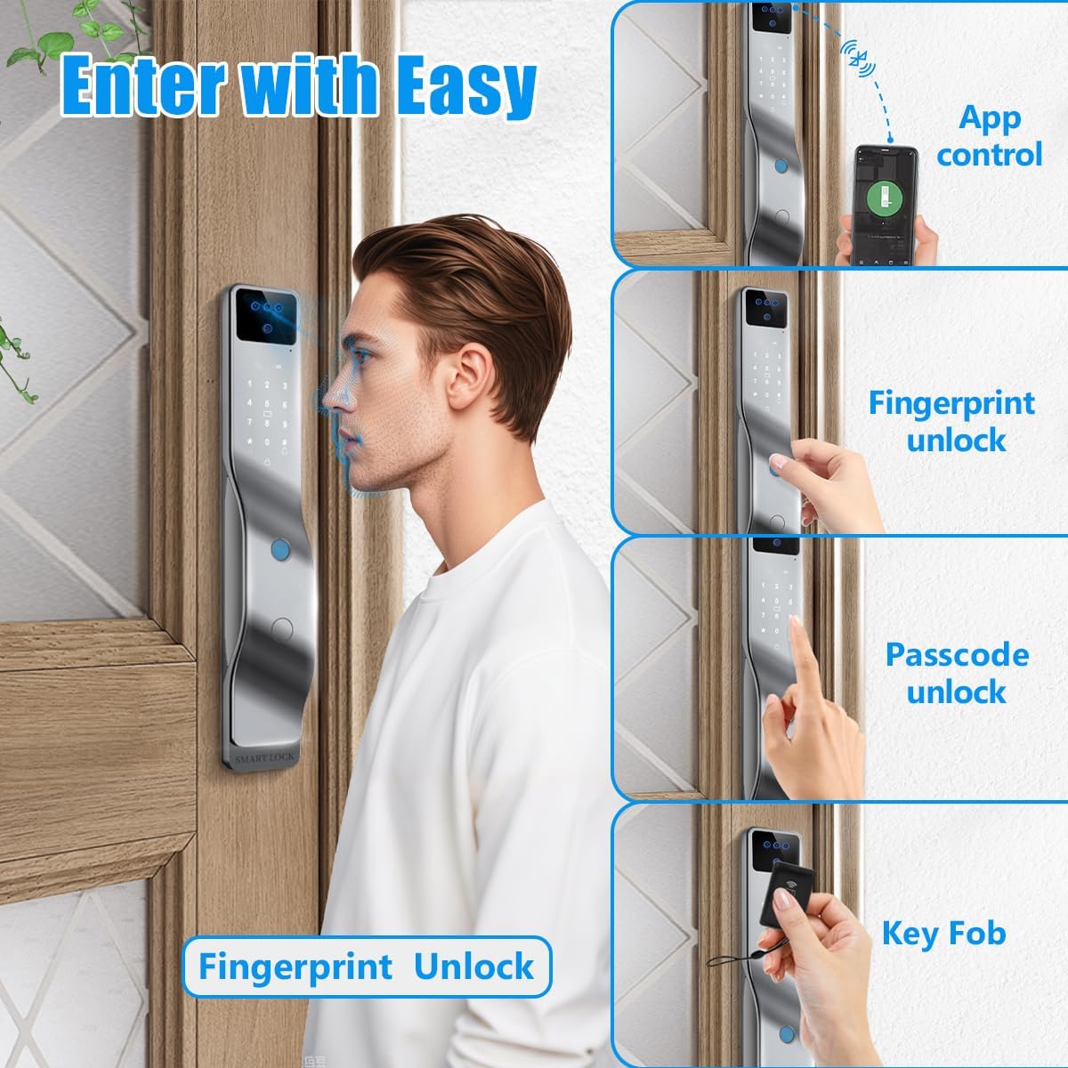 Alternative view of Sophies Smart Door Lock with Camera, Wi-Fi Smart Locks Fully Automatic 3D Face Recognition Smart Biometrics Fingerprint Door Lock Tuya Remote Control NFC Password with Doorbell