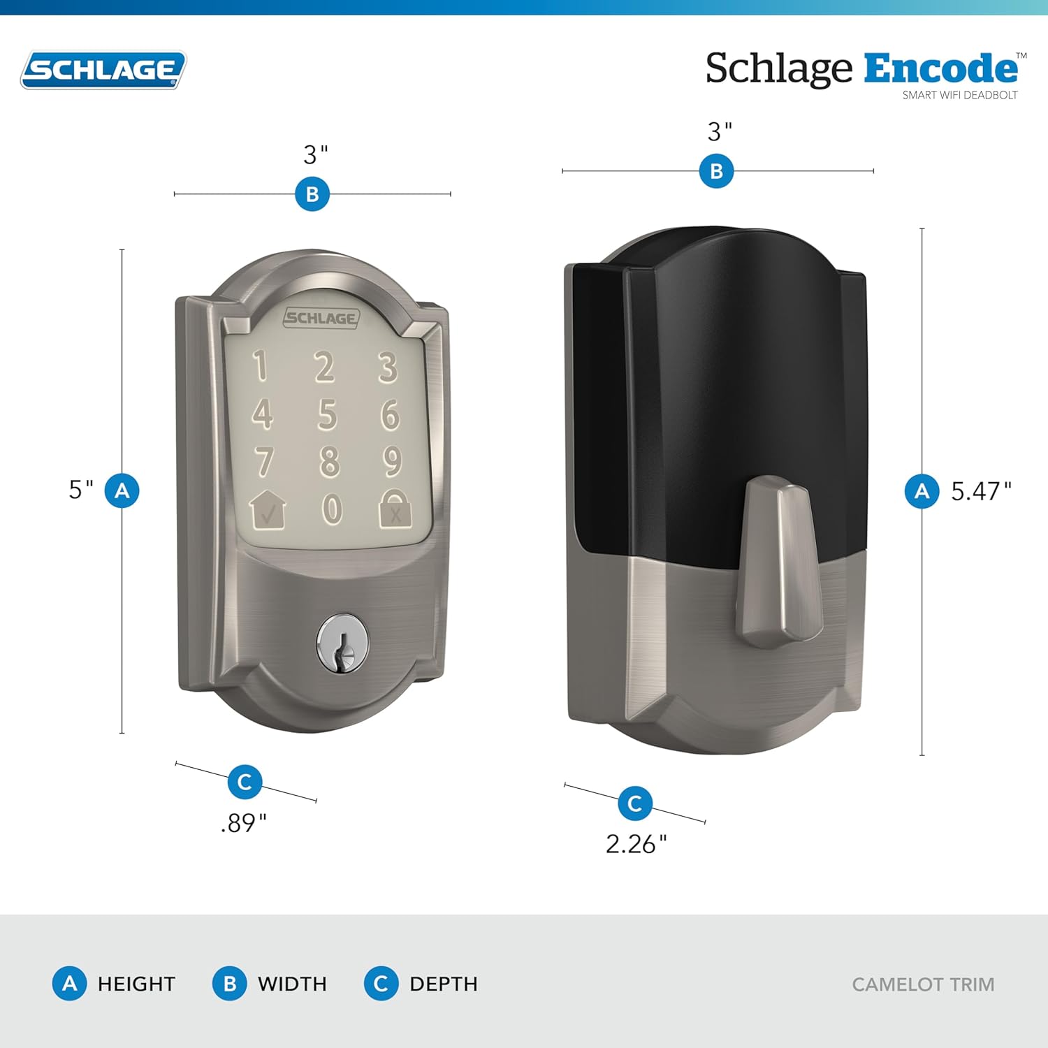 Alternative view of Schlage Encode Smart WiFi Deadbolt Lock for Front Door - Keyless Entry with App or Touchscreen - Works with Alexa, Hey Google, & Airbnb - Create Codes for Guests - Satin Nickel Silver