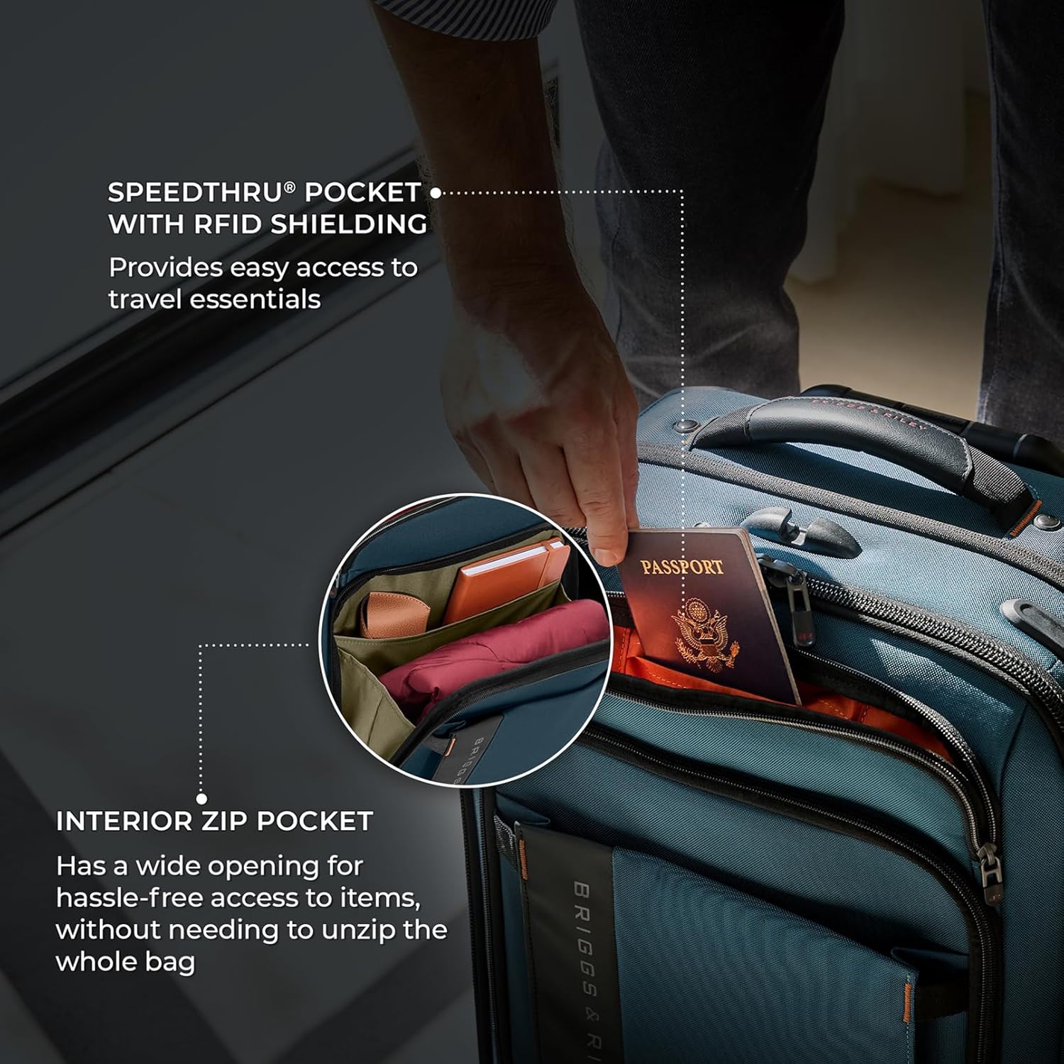 Briggs & Riley Domestic 22" Carry On Expandable Spinner - Luggage for Travel, Suitcases with Wheels, Softside Rolling Bag for Men & Women - ZDX Collection, Ocean - Image 4