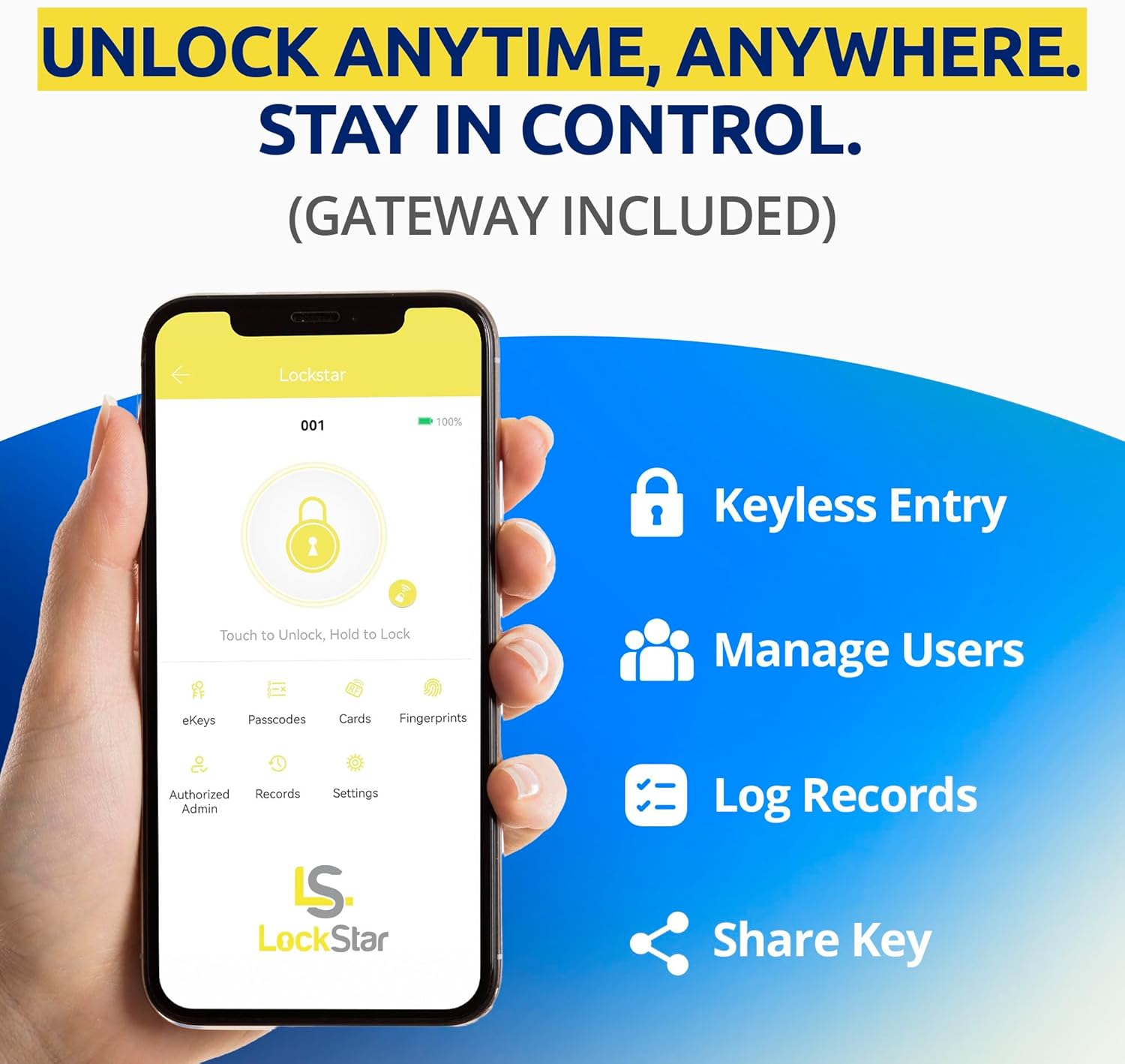 Alternative view of LOCKSTAR® Smart Door Lock u2022 Keyless Entry Deadbolt Door Lock u2022 Multiple Entry Methods u2013 APP u2022 Fingerprint Touch ID u2022 Keypad Code u2022 Card FOB u2022 Traditional Key u2022 Smart Home Devices