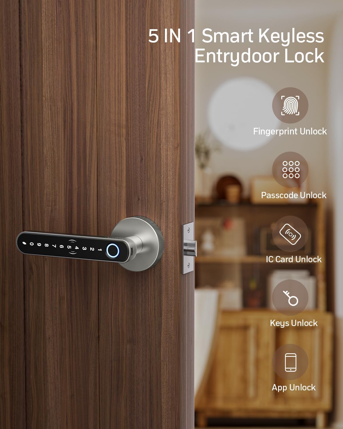 Alternative view of TMEZON Smart Door Lock Fingerprint, Keyless Entry Door Lock with Handle, APP/IC Cards/Codes/Keys/Fingerprints Biometric Electronic Keyless Entry Lock for Bedroom Home Hotel Office
