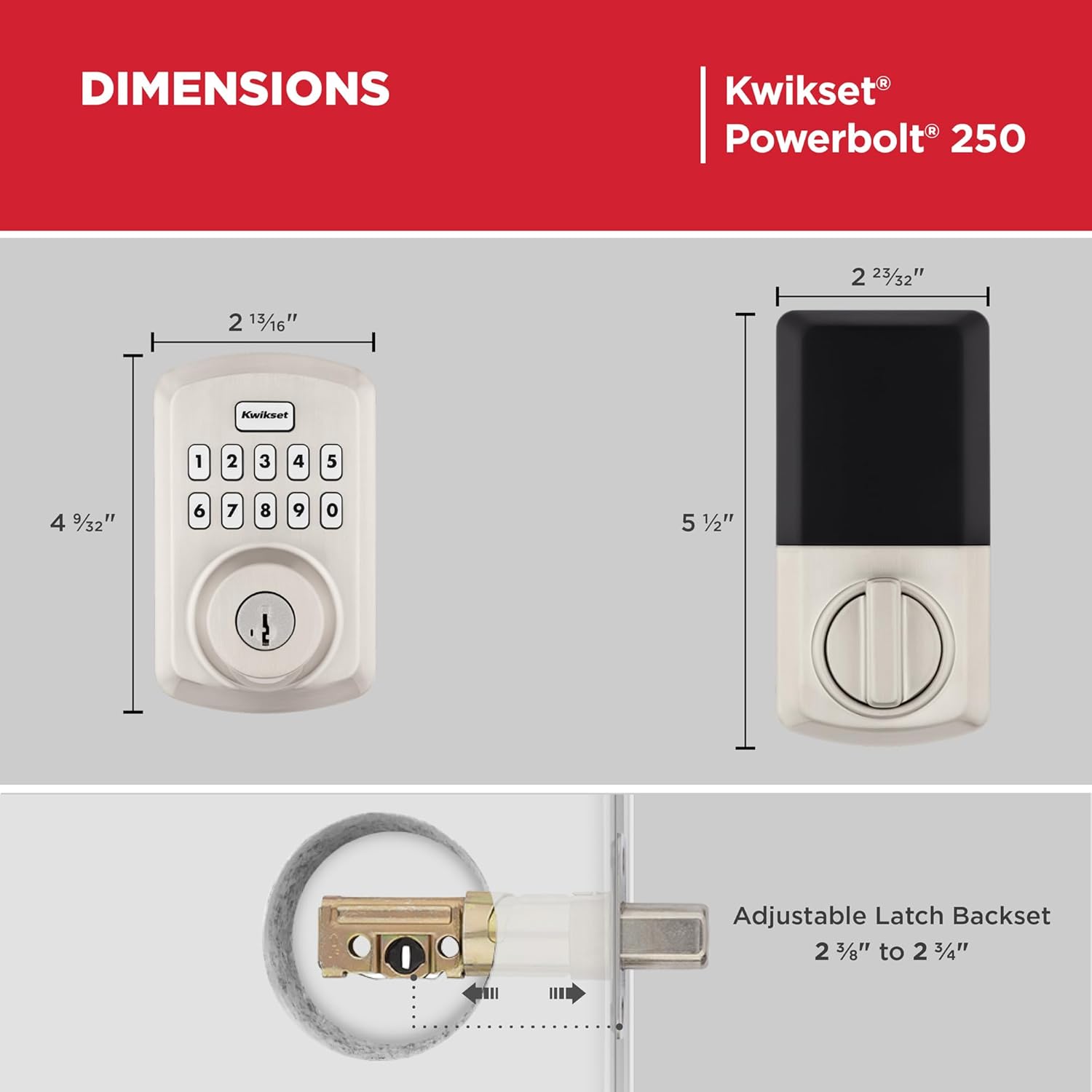 Kwikset Powerbolt 250 10-Button Keypad Satin Nickel Transitional Electronic Deadbolt Door Lock, Featuring Convenient Keyless Entry, Customizable User Codes, and Auto-Locking
