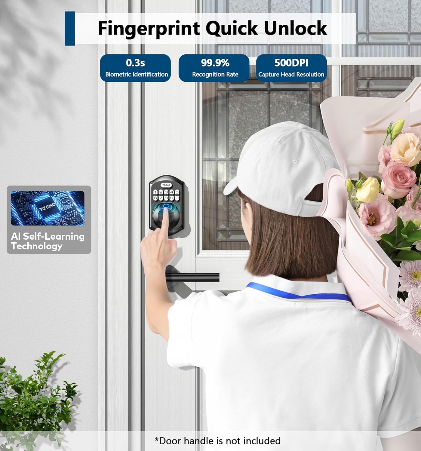 Alternative view of TEEHO TE002 Fingerprint Door Lock - Keyless Entry Electronic Keypad Deadbolt with 2 Backup Keys - Auto Lock - Easy Installation - Smart Locks for Front Door - Matte Black