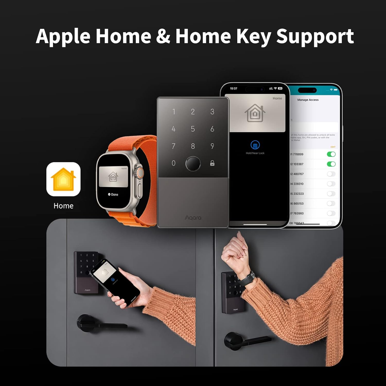 Alternative view of Aqara Smart Lock U100, Fingerprint Keyless Entry Door Lock with Apple Home Key, Touchscreen Keypad, Bluetooth Electronic Deadbolt, IP65 Weatherproof, Supports Apple HomeKit, Alexa, Google, IFTTT, Gray