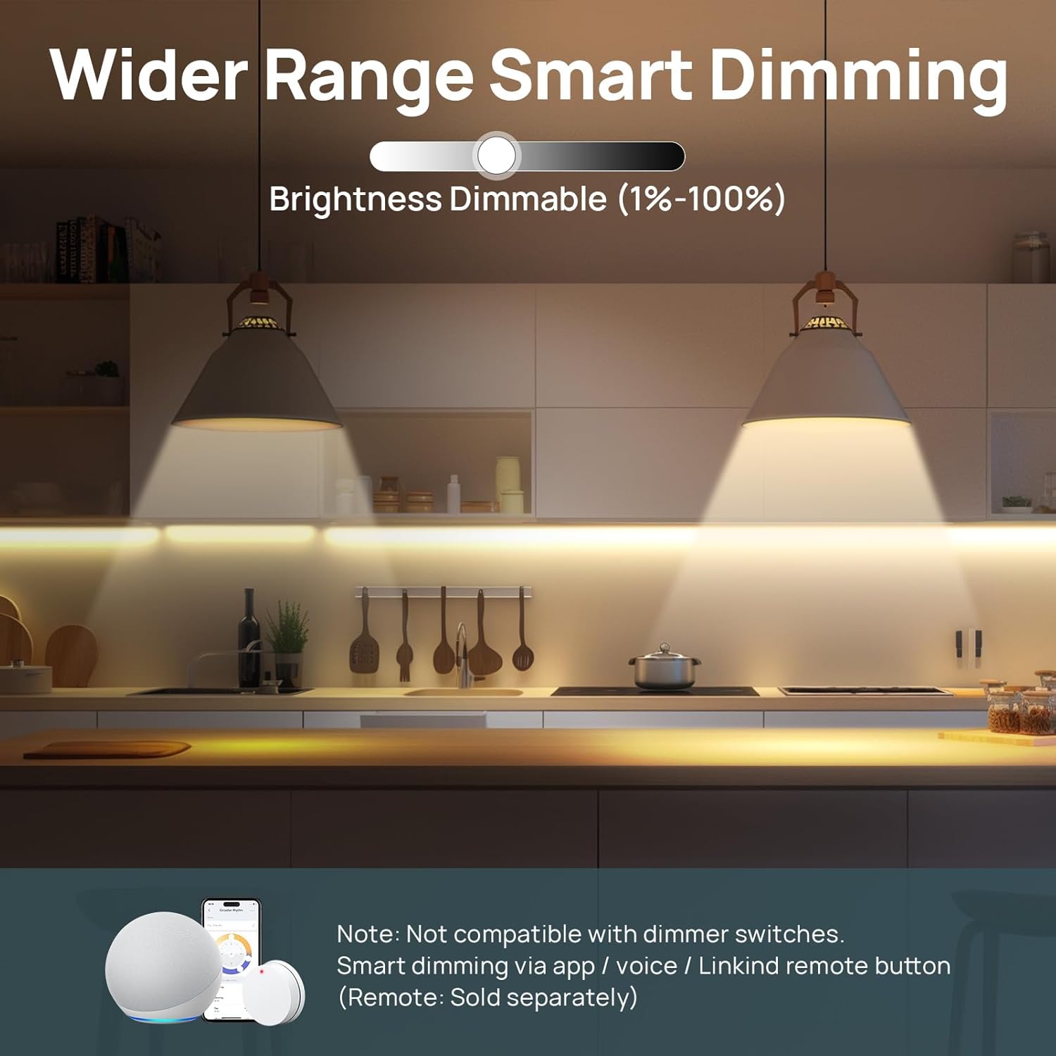 Alternative view of Linkind Smart Light Bulbs, Warm White to Daylight (2700K-6500K), Alexa Light Bulbs, Work with Alexa & Google Home, 60W Equivalent, Efficient 8.5W, 2.4G WiFi Bluetooth LED CRI>90, A19 E26 800LM, 4Pack