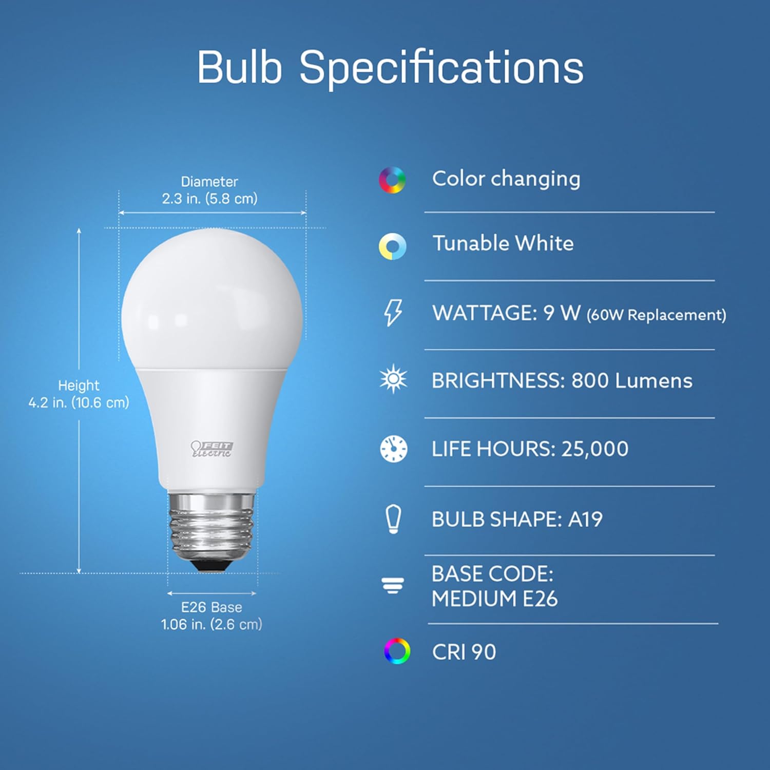 Alternative view of Feit Electric Smart Light Bulbs with RGBW Color Changing and Tunable White, 60W Replacement, Dimmable, Wi-fi Enabled, No Hub Needed, Works with Alexa and Google, OM60/RGBW/CA/AG/3, 3 Pack