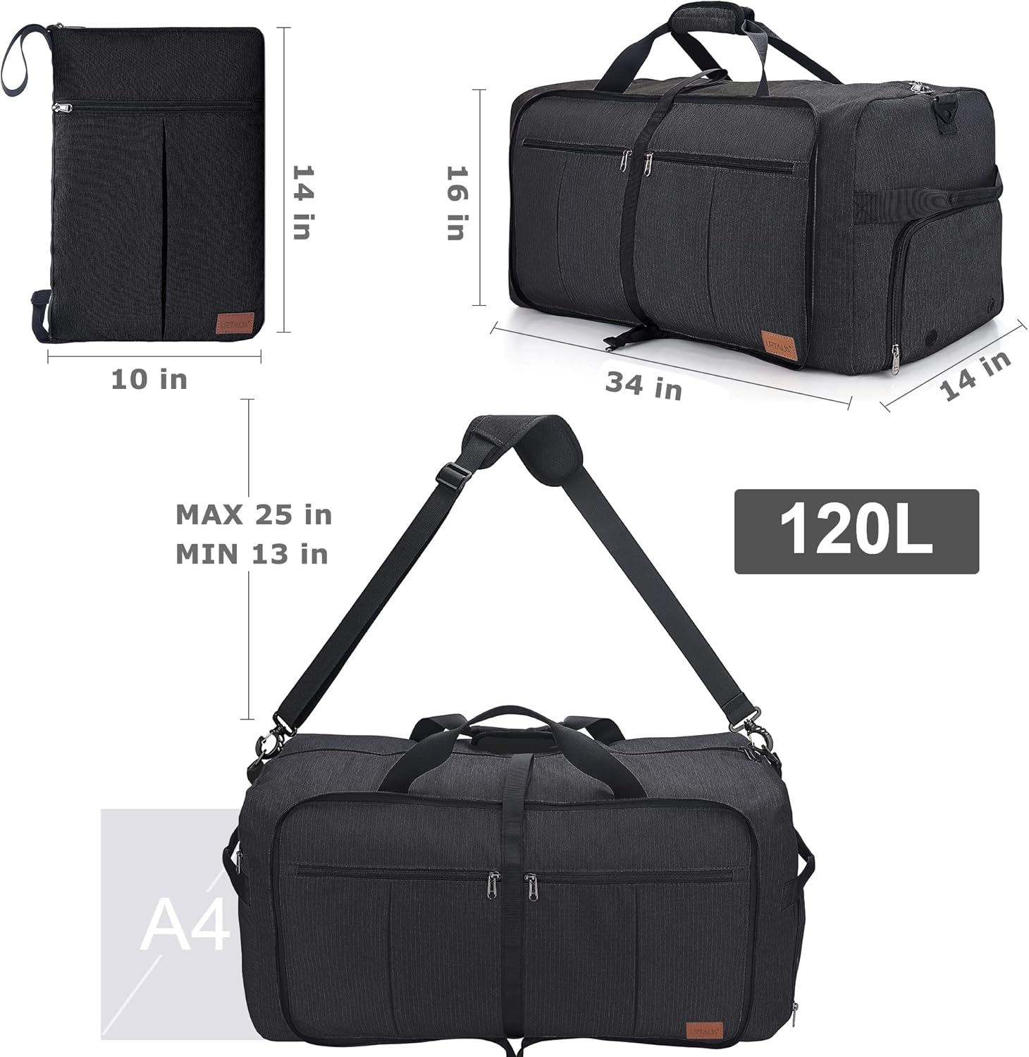 Alternative view of 120L Foldable Collapsible Waterproof Travel Duffel Bag for Men and Women with Shoe Compartment