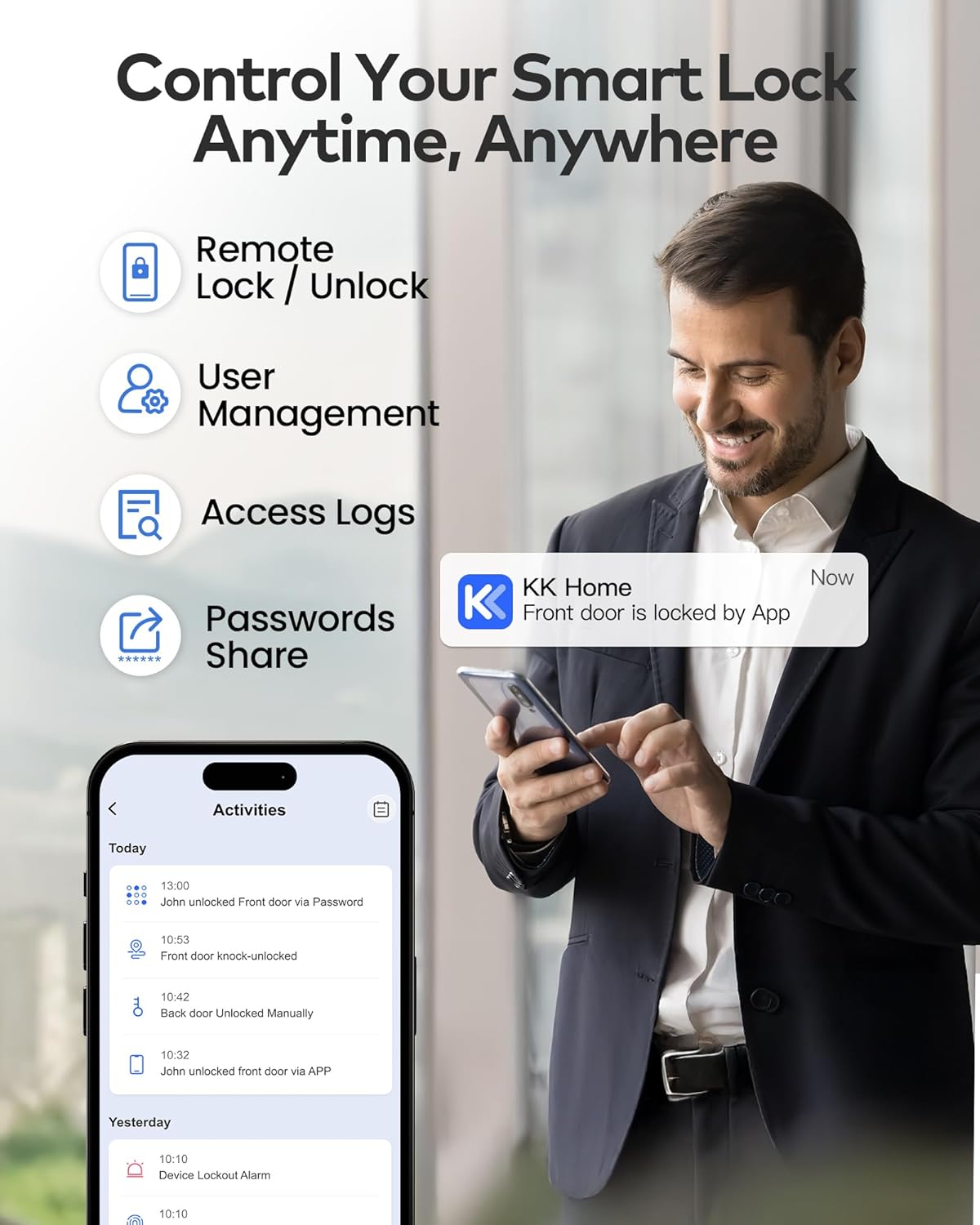 Alternative view of TEEHO TE012W WiFi Smart Lock, Fingerprint Door Lock with Built-in Wi-Fi, Keyless Entry Keypad Smart Deadbolt, App Remote Control, Alexa Compatible, IP55 Waterproof for Front Door u2013 Matte Black