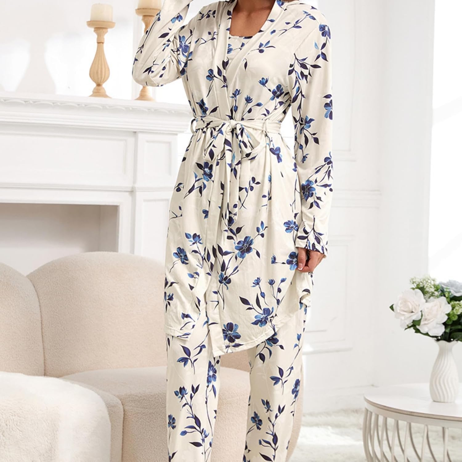 Alternative view of Tenna Teki Women's Floral Print Pajama Set with Robe -Lightweight Comfortable and Soft Sleepwear for Ladies