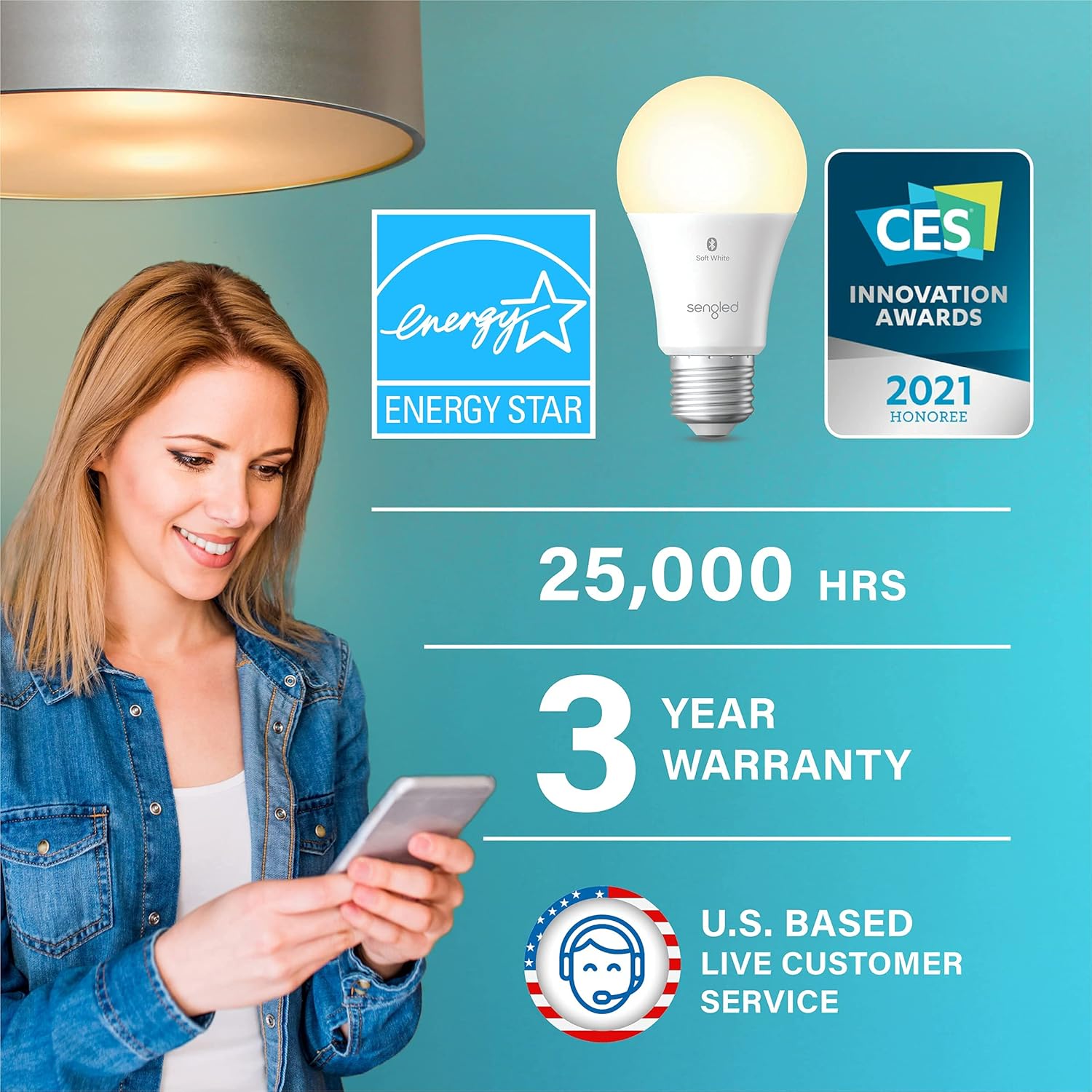 Sengled Alexa Light Bulb, S1 Auto Pairing with Alexa Devices, Warm Light Bulbs, Smart Light Bulbs that Work with Alexa, Bluetooth Mesh Smart Home Lighting, E26 60W Equivalent, 800LM, 4-Pack