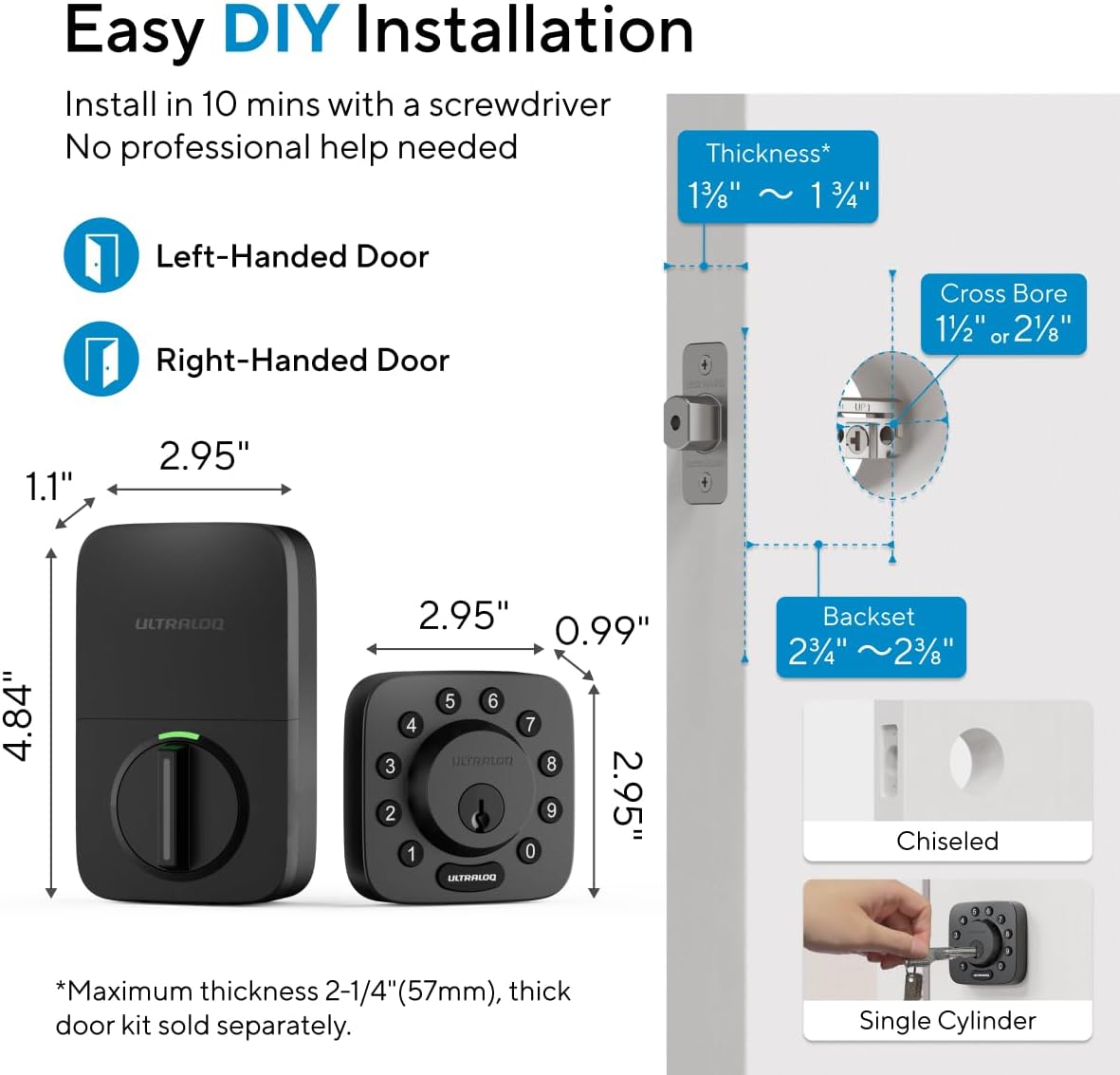 Alternative view of ULTRALOQ U-Bolt WiFi Smart Lock with Door Sensor, Built in Wi-Fi Keypad Deadbolt, Smart Door Lock for Front Door, Remote Control, Auto-Lock, Auto Unlock, Works with Alexa, Google, ANSI Grade 1