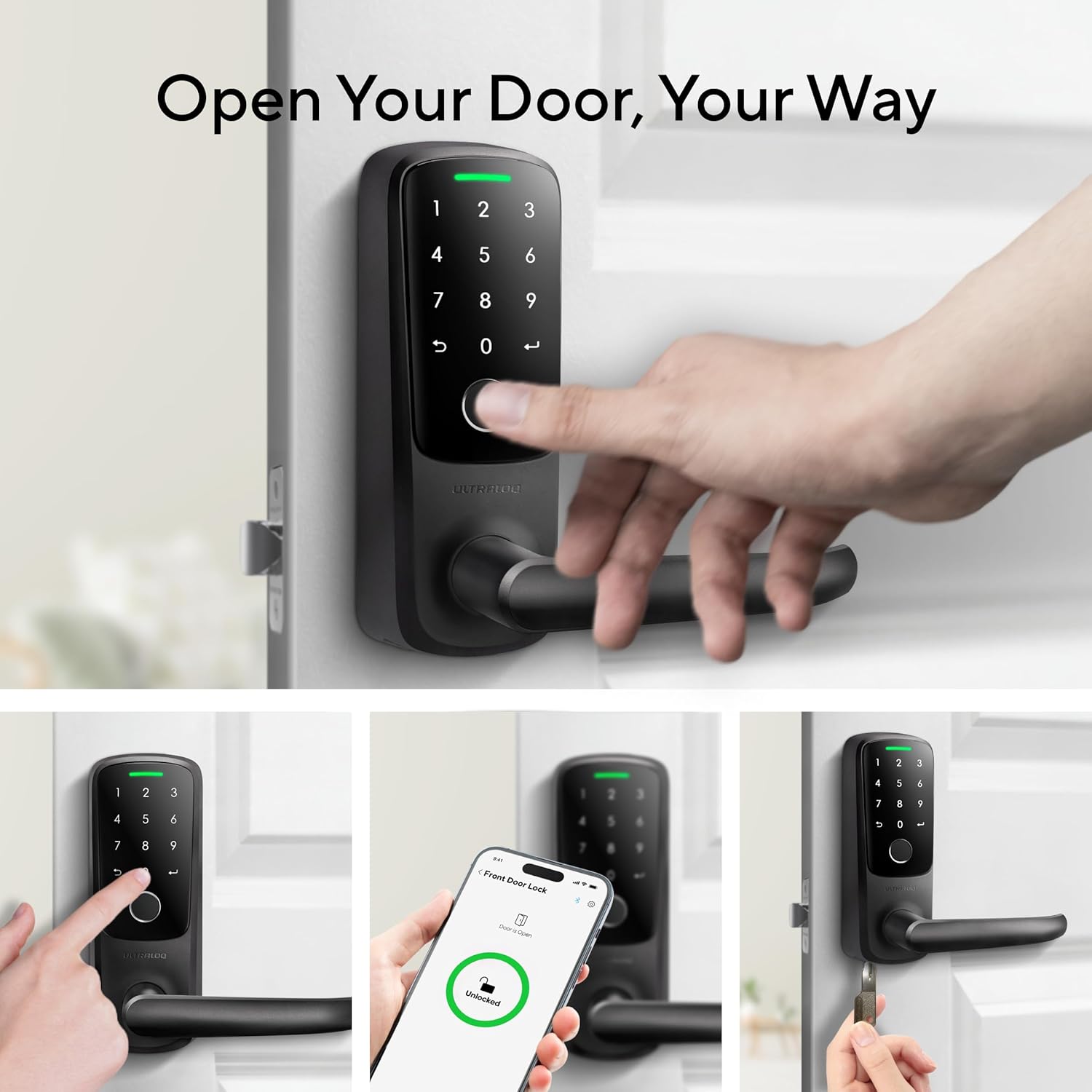 Alternative view of ULTRALOQ Latch 5 World's First Built-in WiFi Smart Lock with Fingerprint, 5-in-1 Keyless Entry Door Lock with Touch Digital Keypad, App Control, Black