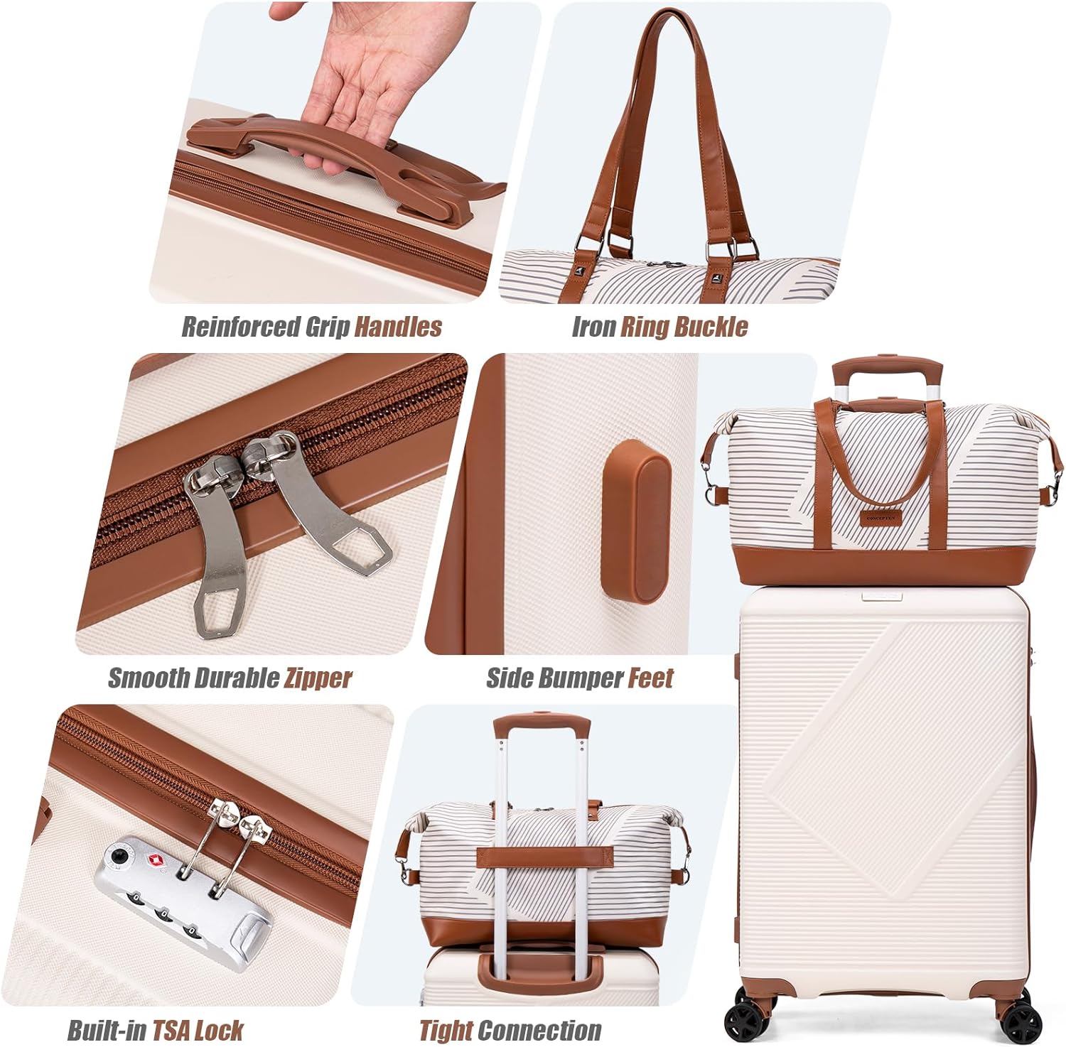 CONCEPTEN Luggage Sets 5 Piece, Suitcases With Wheels, Lightweight Travel Luggage Set With TSA Lock, ABS Hardshell Carry On Suitcase Set, Black