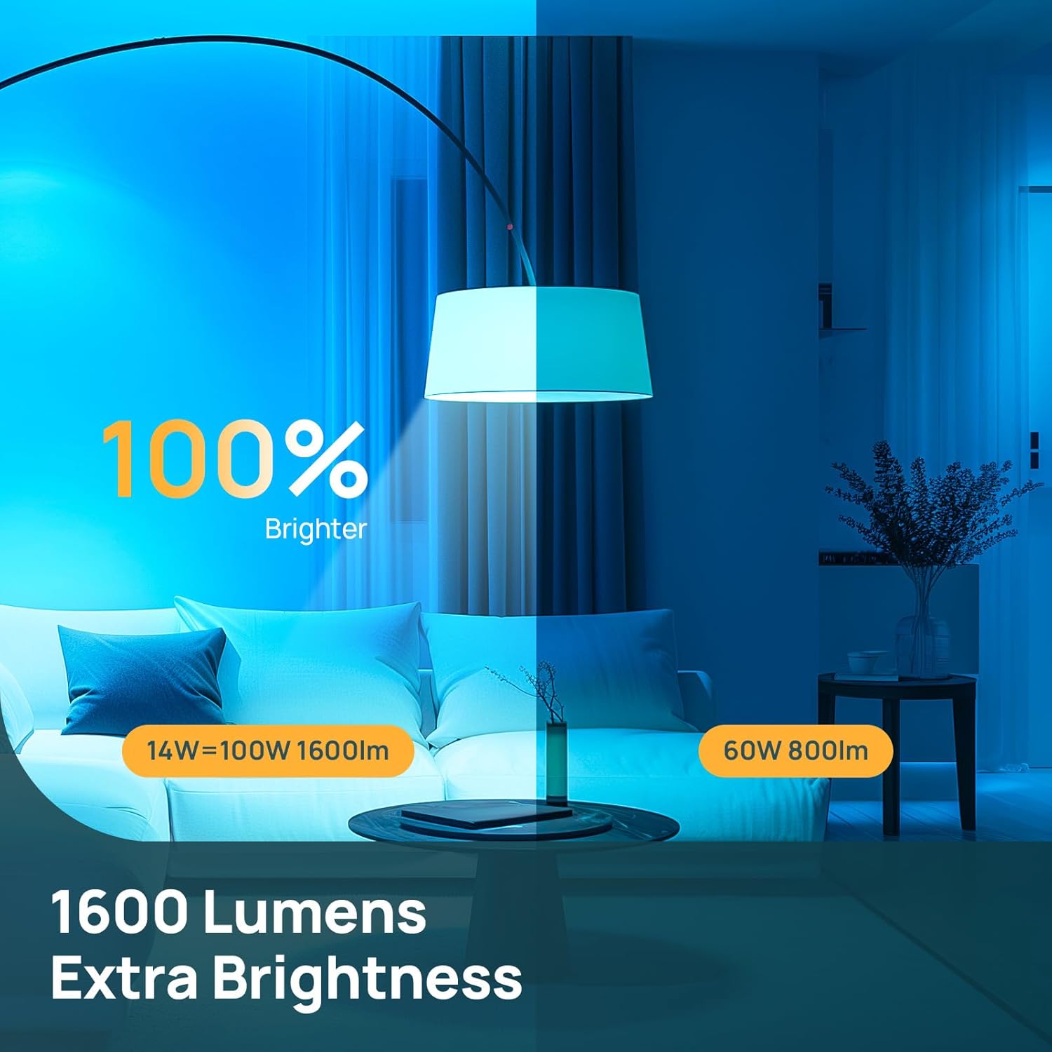 Alternative view of Linkind Smart Light Bulbs, 1600LM (100W Equivalent) Smart Bulb, Work with Alexa & Google Home, RGBTW Color Changing Bulb Music Sync, 2.4GHz Wi-Fi & Bluetooth, LED Alexa Light Bulbs 14W, A21 E26, 4Pack
