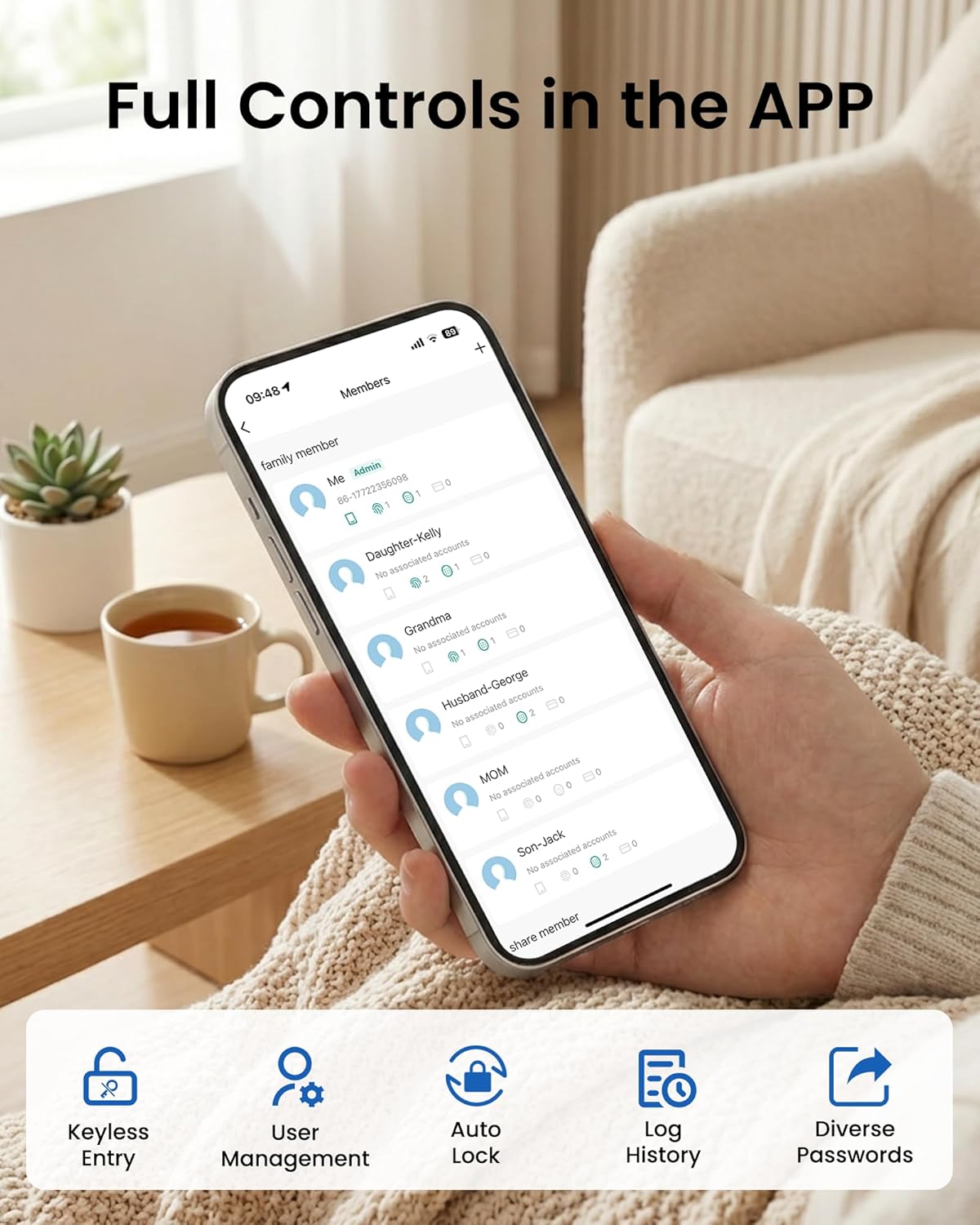 Smart Lock, Fingerprint Keyless Entry Door Lock App Control, Electronic Touchscreen Keypad, Auto Locking, IP54 Weatherproof, Easy Install Digital Deadbolt for Front Door