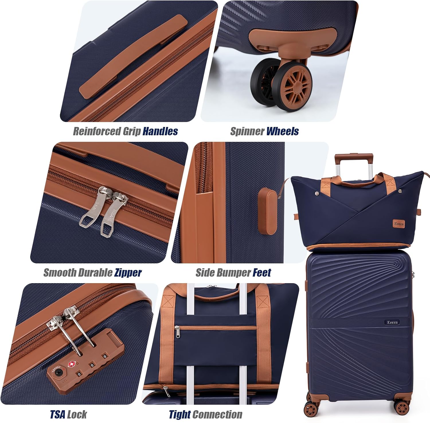 Alternative view of Eeeza Luggage Sets 5 Piece, Suitcases with Wheels, ABS Hard Case Luggage with TSA Lock Spinner Wheels, Carry On Luggage Set (20/24/28 inch)