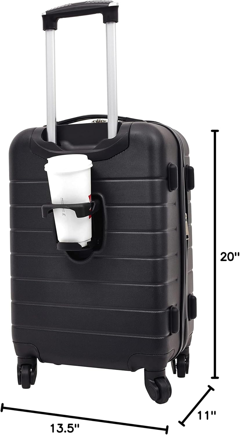 Wrangler Smart Luggage Set with Cup Holder, USB Port and Phone Holder, Black, 2 Piece Set