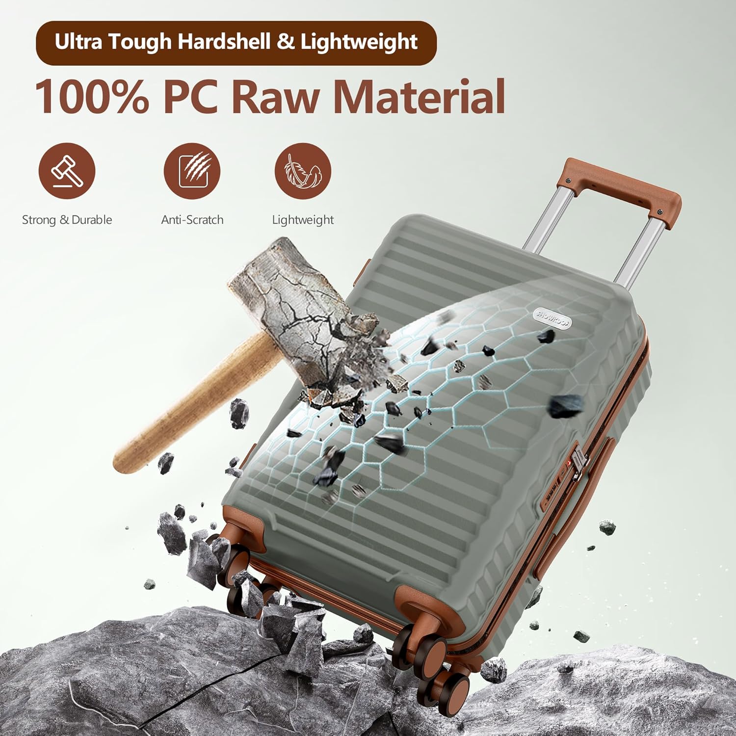 Alternative view of SHOWKOO Luggage Sets 3 Piece Hardside Expandable Suitcase with Double Spinner Wheels Tsa Lock Green (20in/24in/28in)