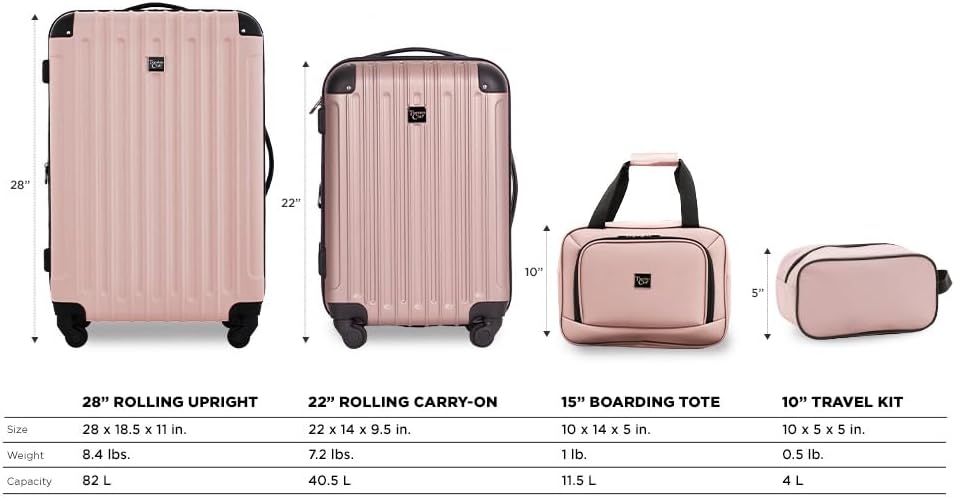 Travelers Club Midtown Hardside 4-Piece Luggage Travel Set, Rose Gold